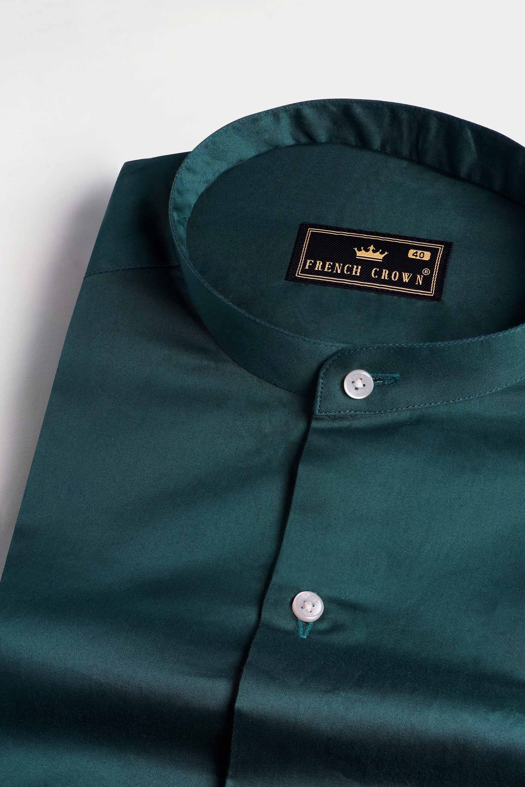 Dark Slate Green Subtle Sheen Super Soft Premium Cotton Mandarin Shirt