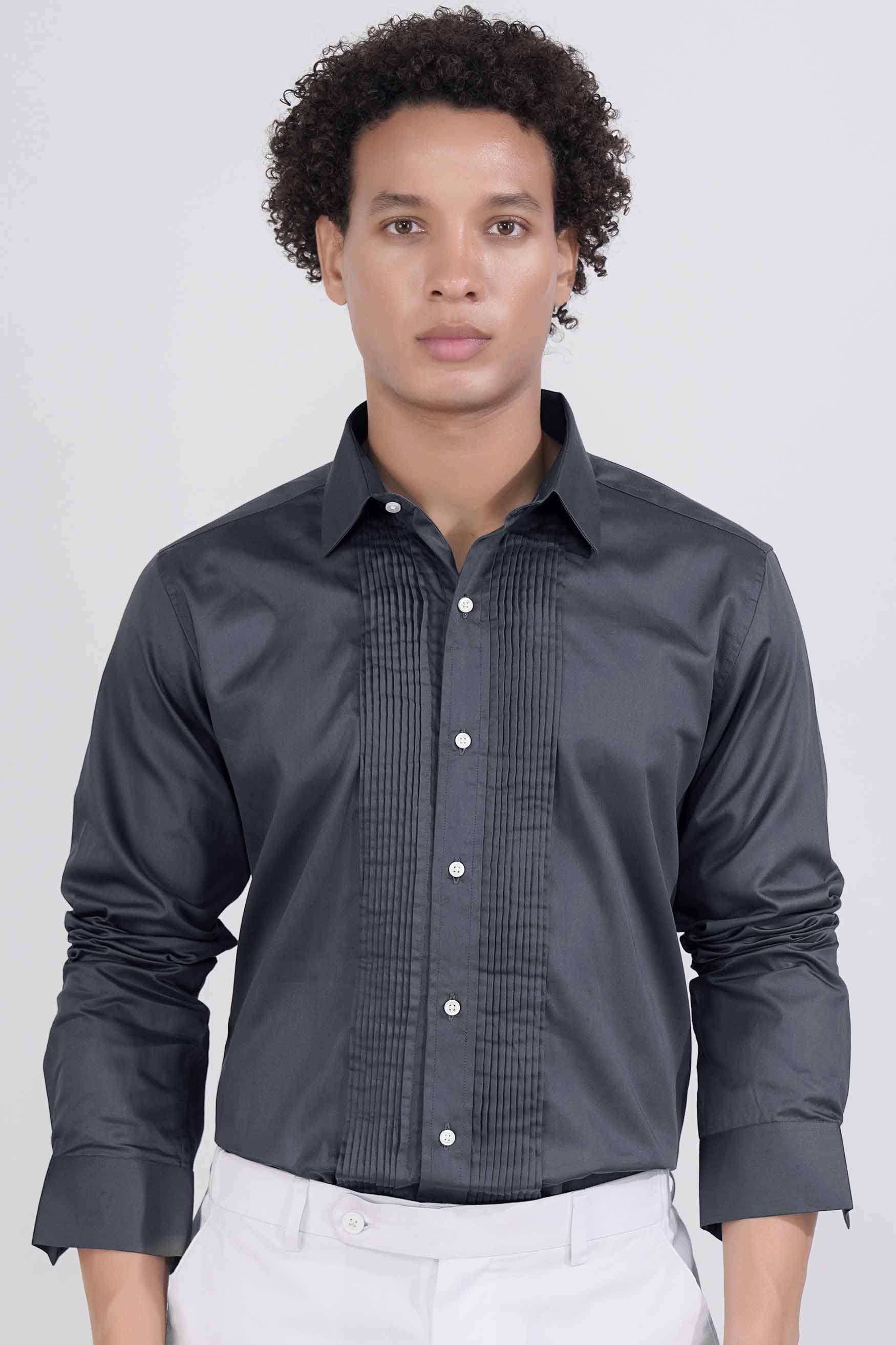 Mulled Gray Subtle Sheen Super Soft Premium Cotton Tuxedo Shirt