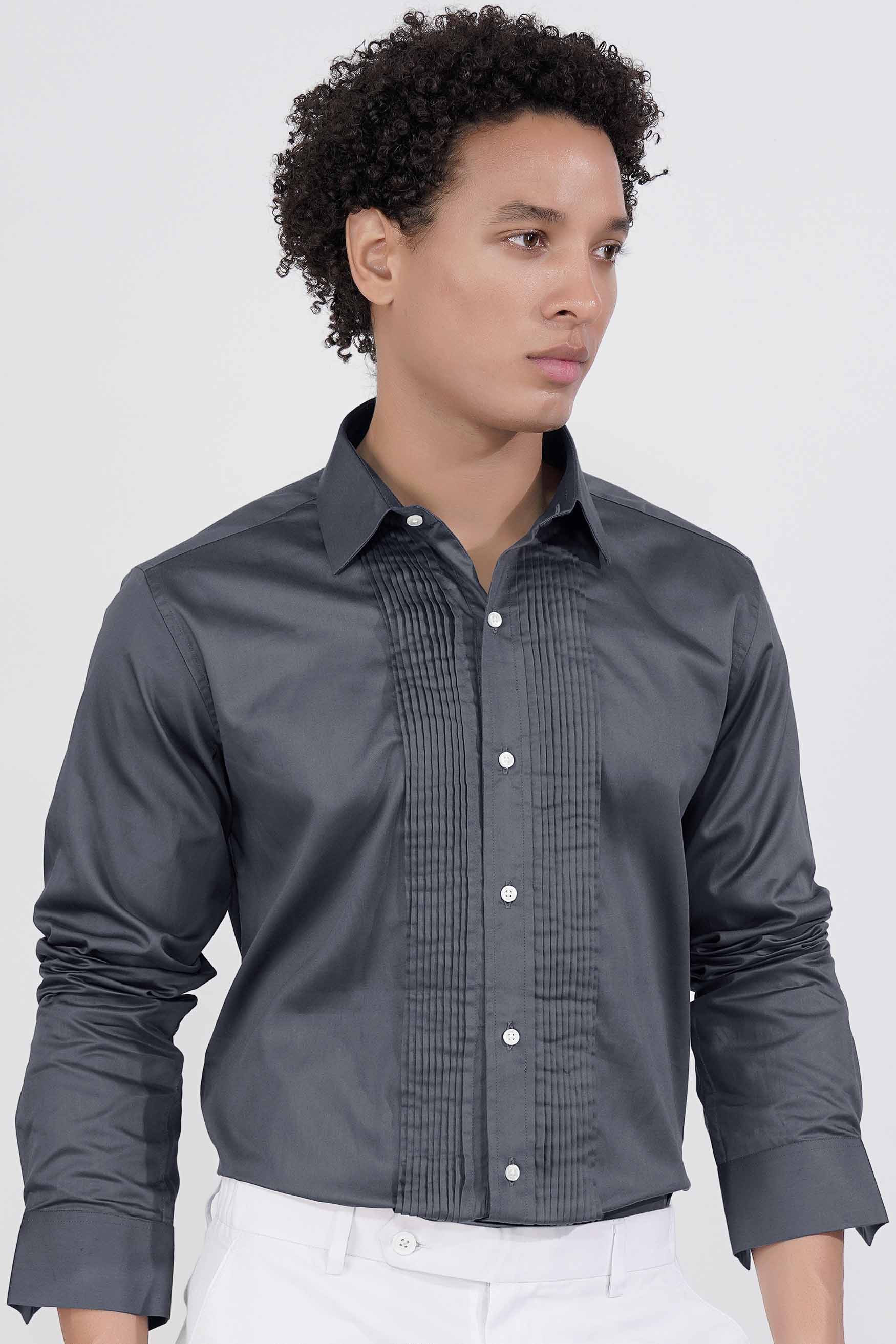 Mulled Gray Subtle Sheen Super Soft Premium Cotton Tuxedo Shirt