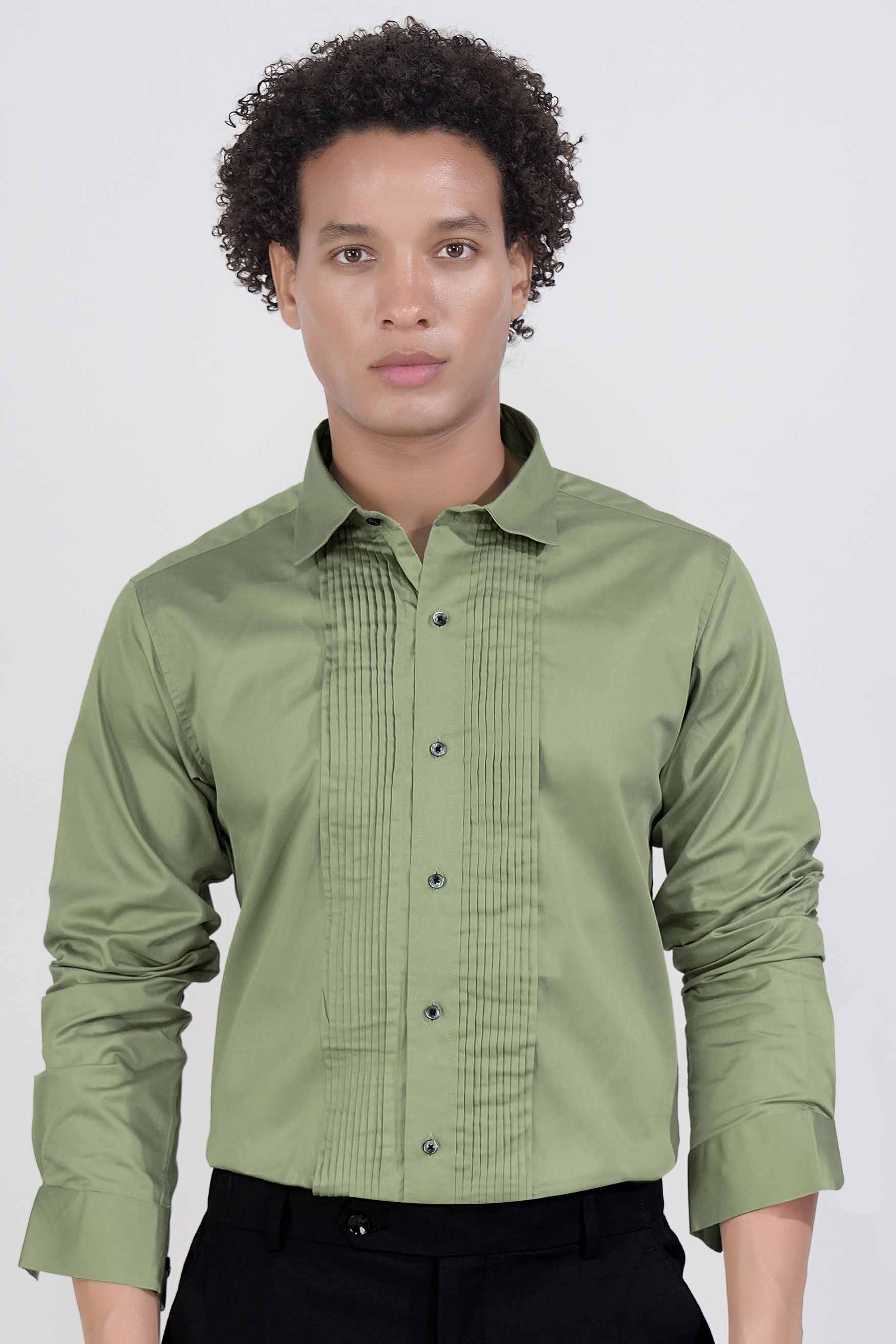 Pale Oyster Green Subtle Sheen Super Soft Premium Cotton Tuxedo Shirt