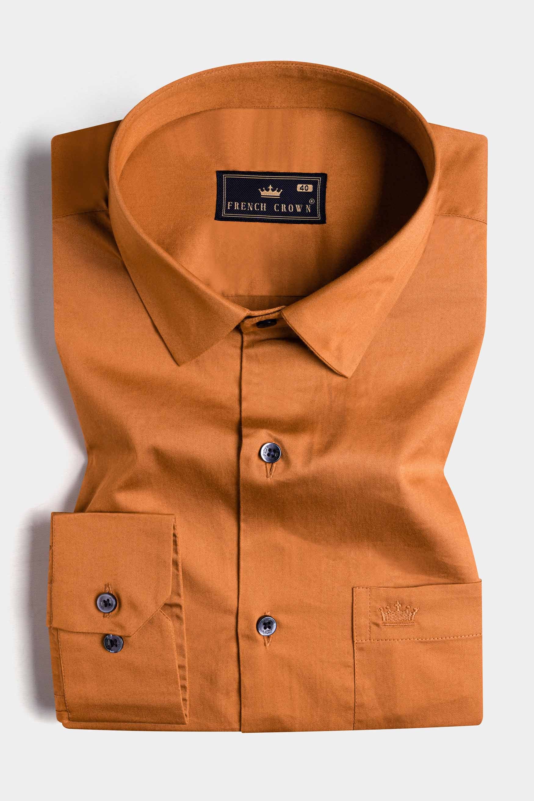 Raw Sienna Orange Subtle Sheen Super Soft Premium Cotton Shirt