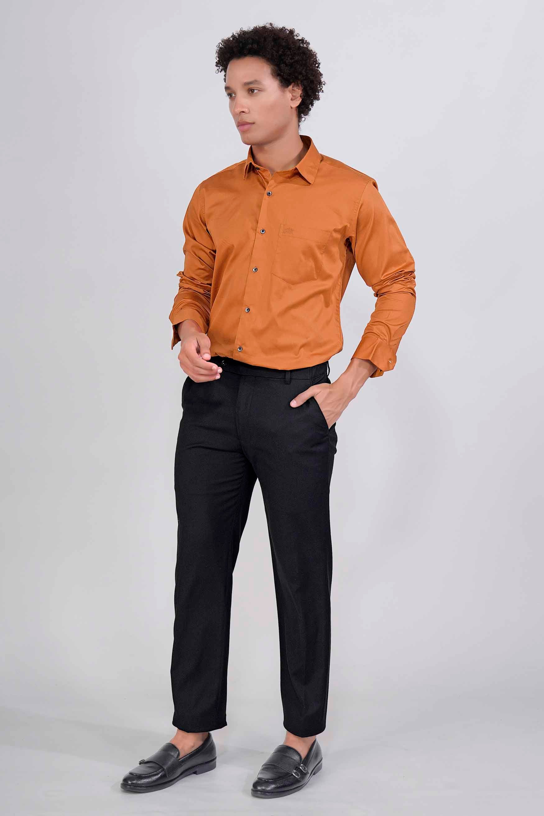 Raw Sienna Orange Subtle Sheen Super Soft Premium Cotton Shirt