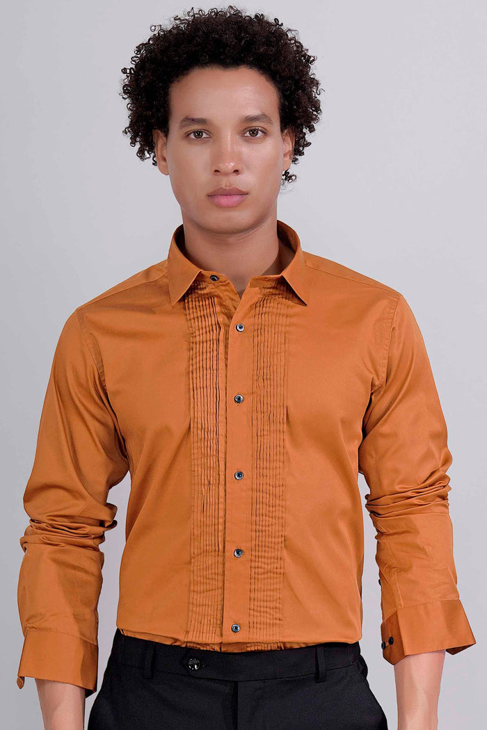 RAW SIENNA ORANGE SUBTLE SHEEN SUPER SOFT PREMIUM COTTON TUXEDO SHIRT