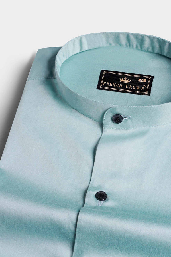 Neptune Blue Subtle Sheen Super Soft Premium Cotton Mandarin Shirt