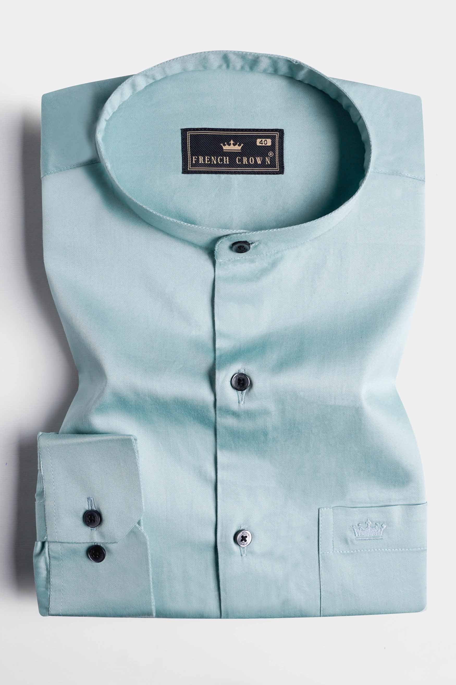 Neptune Blue Subtle Sheen Super Soft Premium Cotton Mandarin Shirt