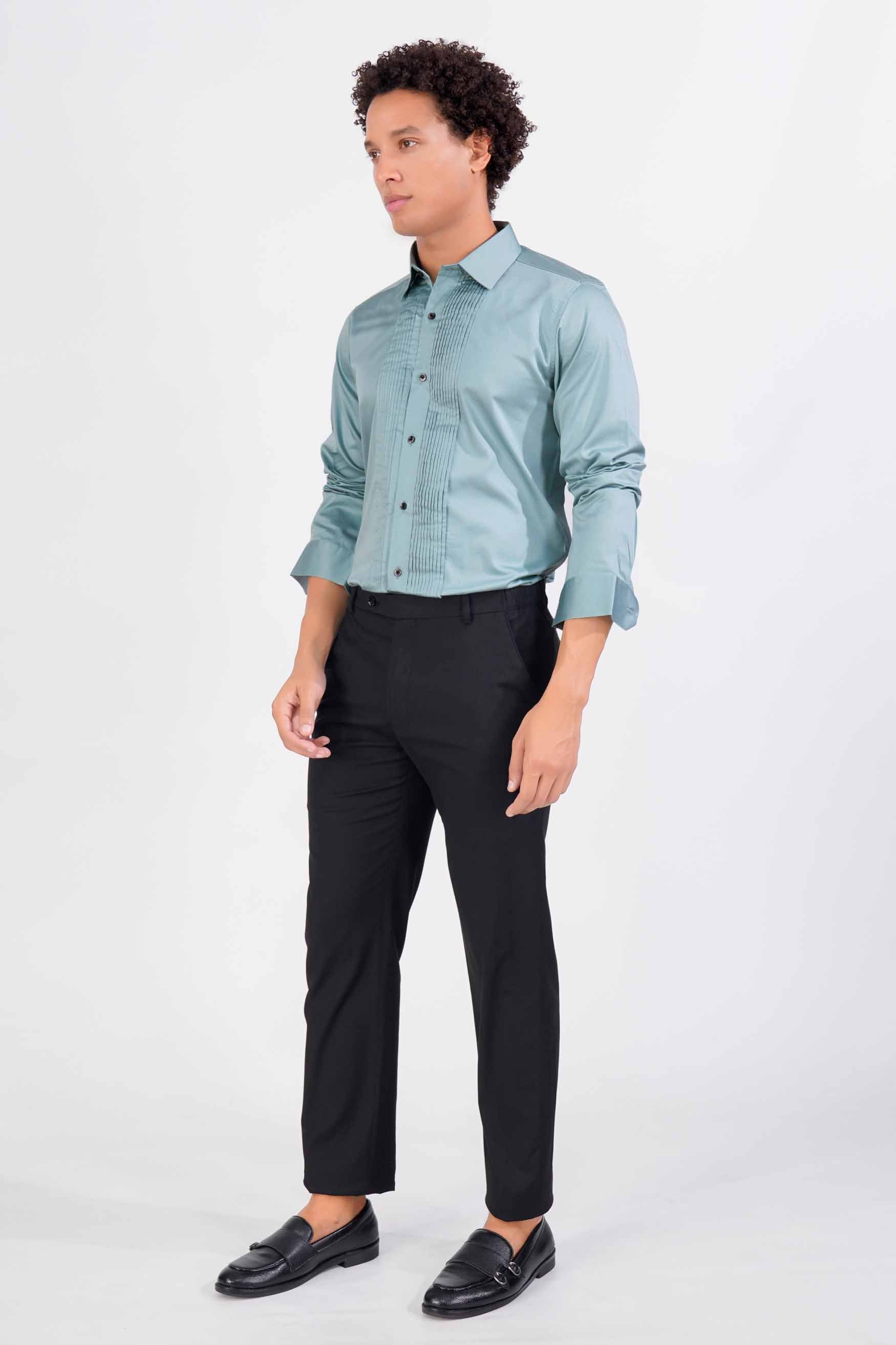 Neptune Blue Subtle Sheen Super Soft Premium Cotton Tuxedo Shirt