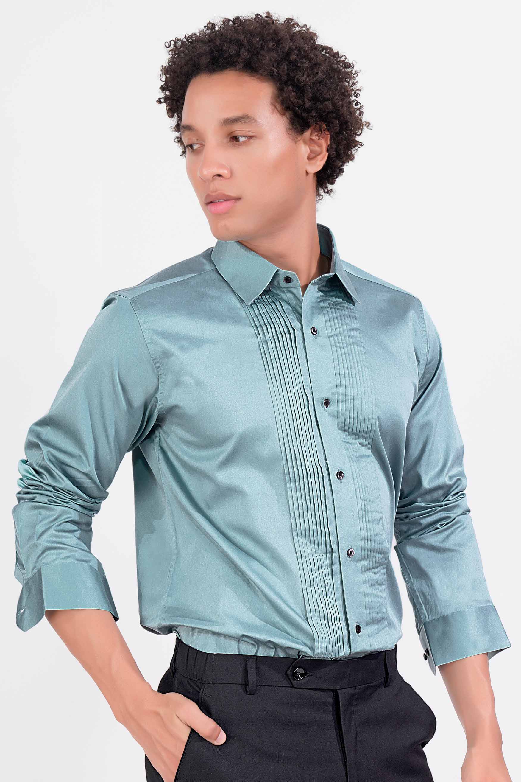 Neptune Blue Subtle Sheen Super Soft Premium Cotton Tuxedo Shirt