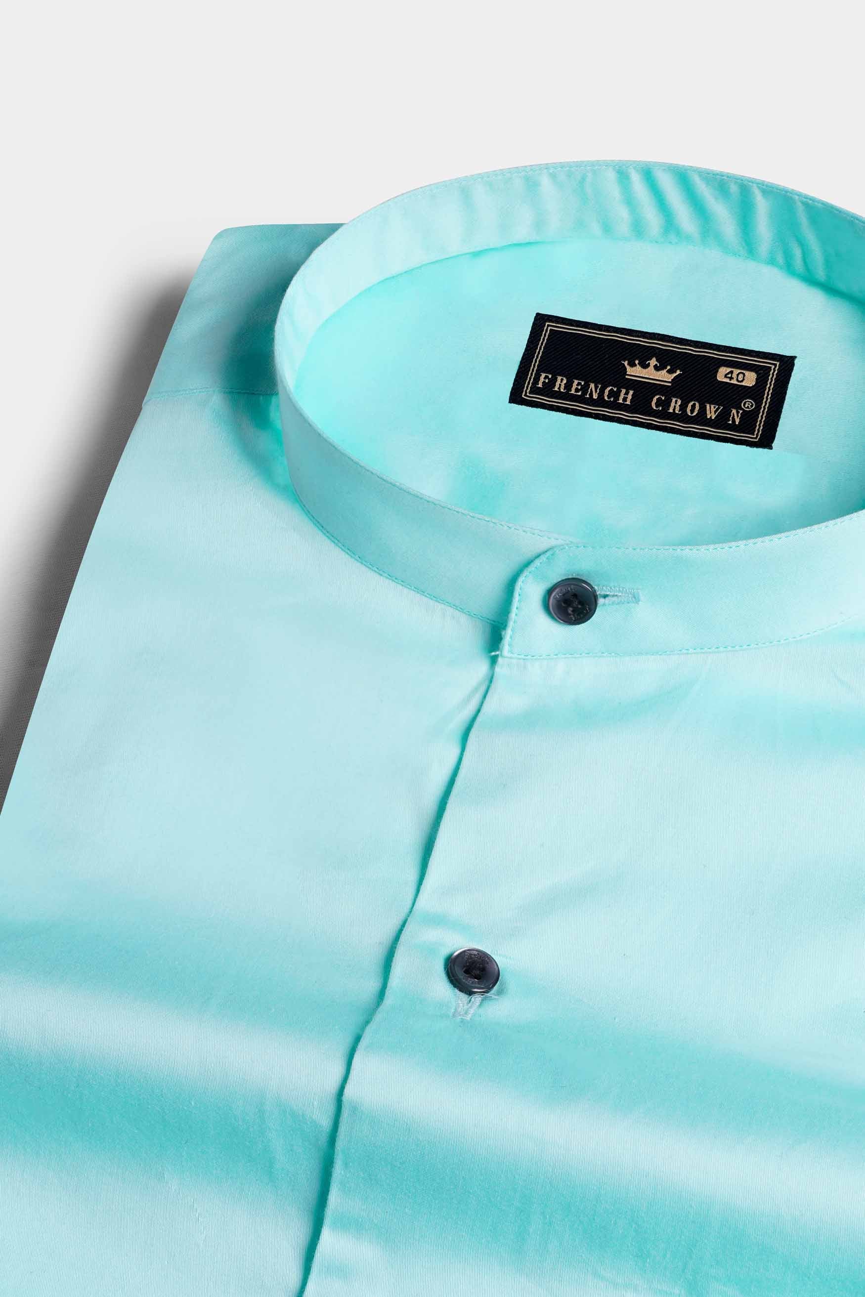 Mizuasagi Blue Subtle Sheen Super Soft Premium Cotton Mandarin Shirt