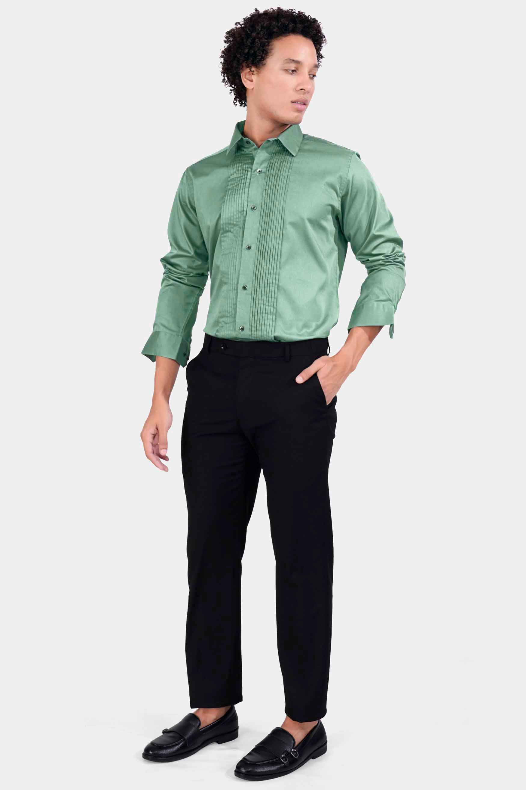 Oxley Green Subtle Sheen Super Soft Premium Cotton Tuxedo Shirt