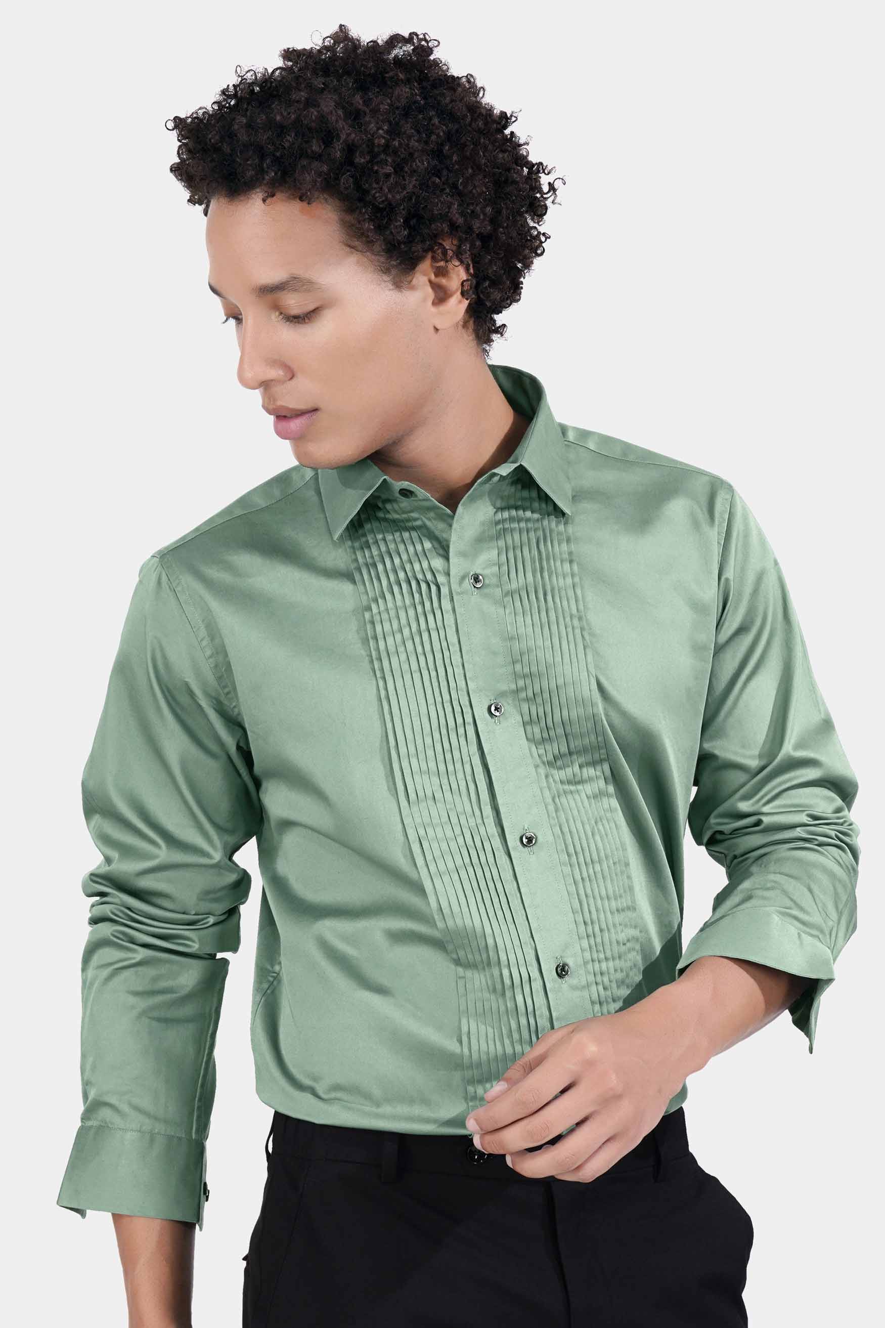 Oxley Green Subtle Sheen Super Soft Premium Cotton Tuxedo Shirt