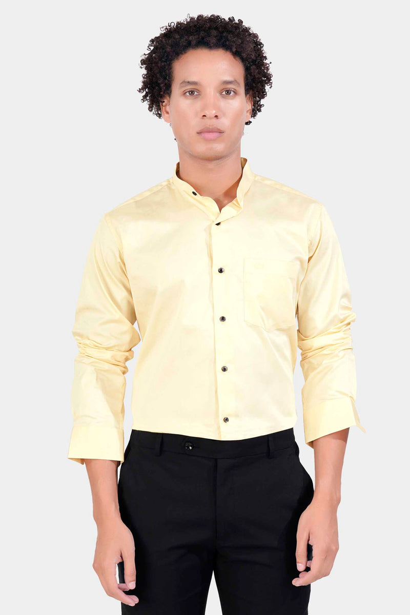 MAIZE BEIGE SUBTLE SHEEN SUPER SOFT PREMIUM COTTON MANDARIN SHIRT