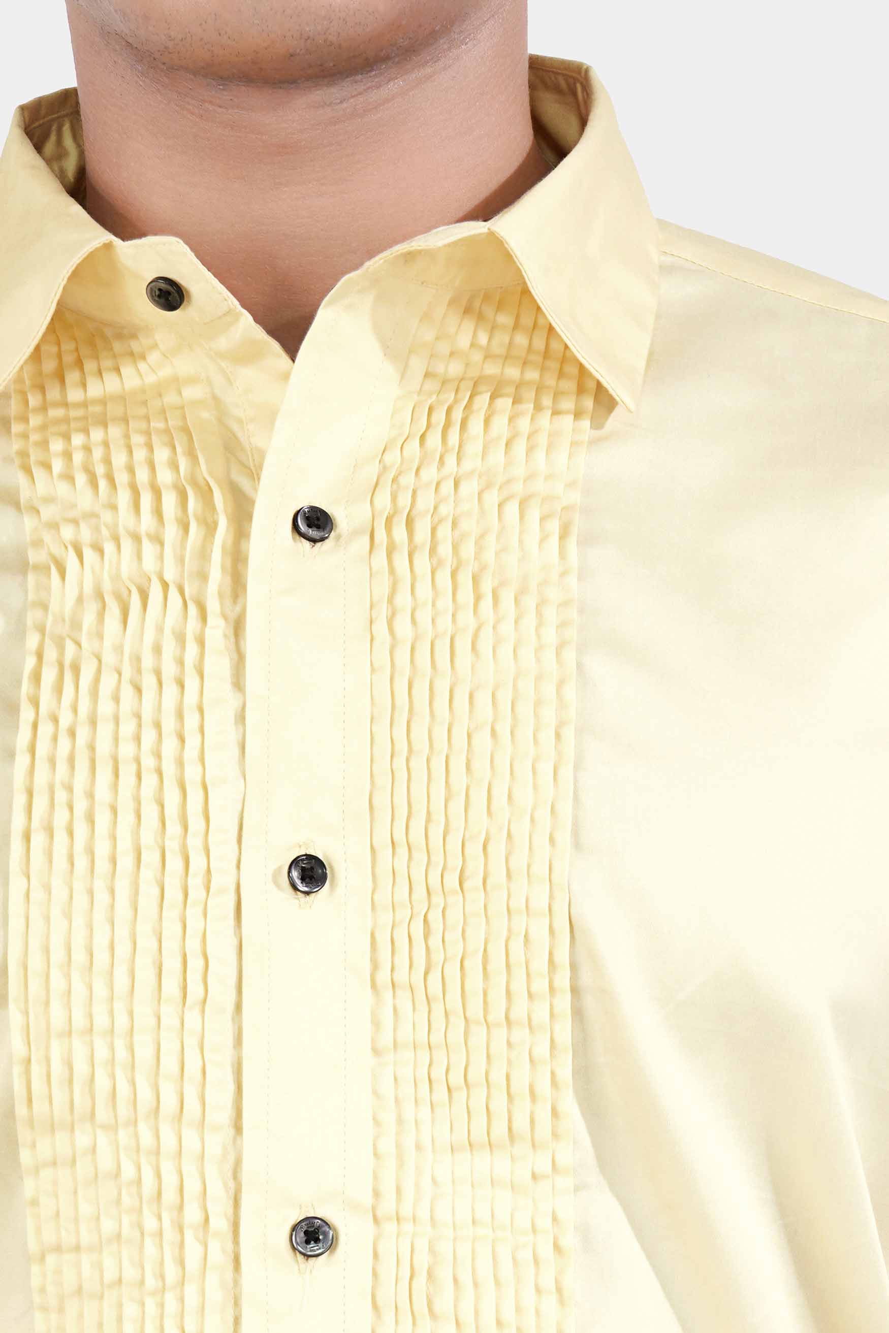 Maize Beige Subtle Sheen Super Soft Premium Cotton Tuxedo Shirt