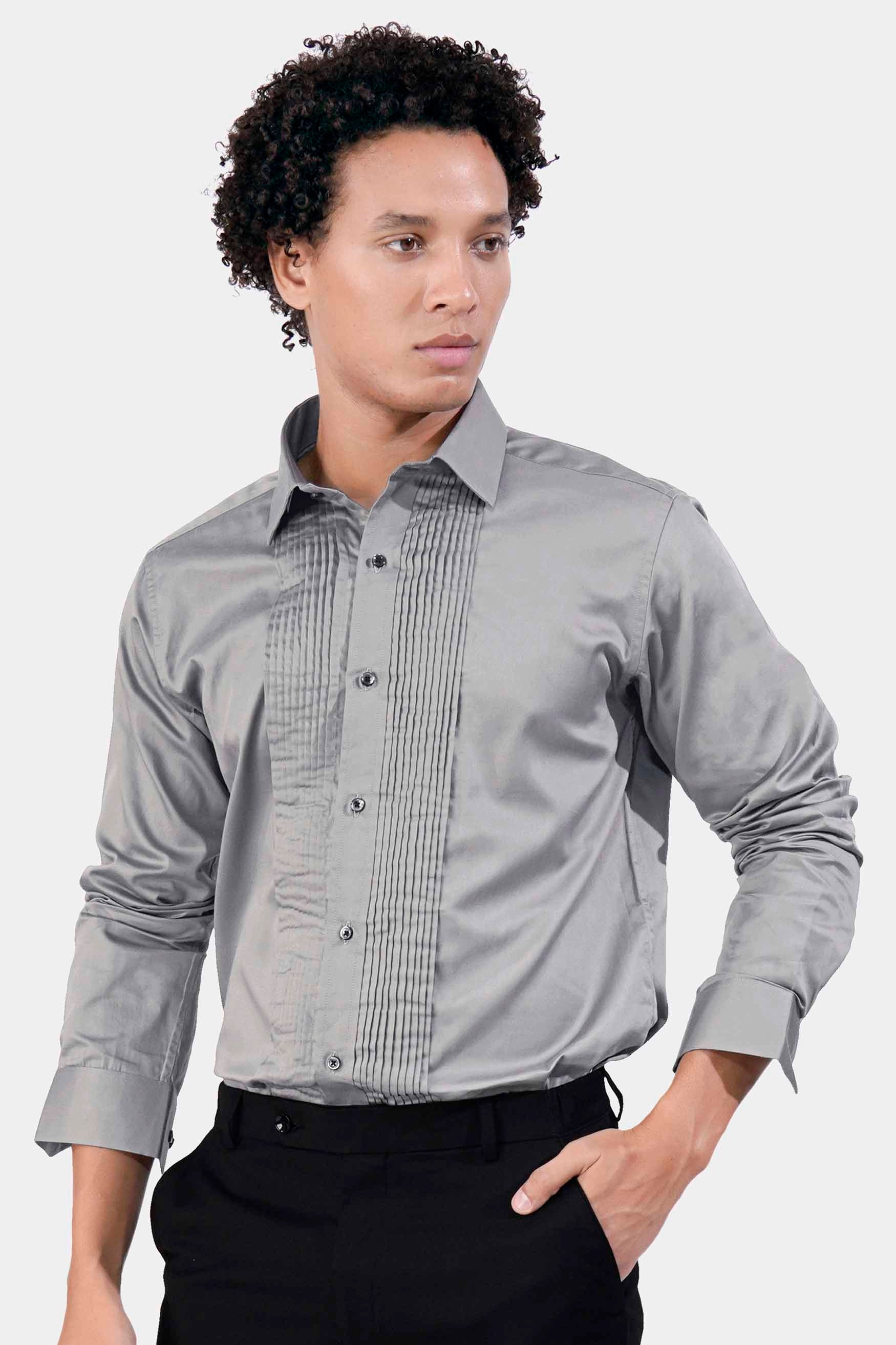 Chalice Gray Subtle Sheen Super Soft Premium Cotton Tuxedo Shirt