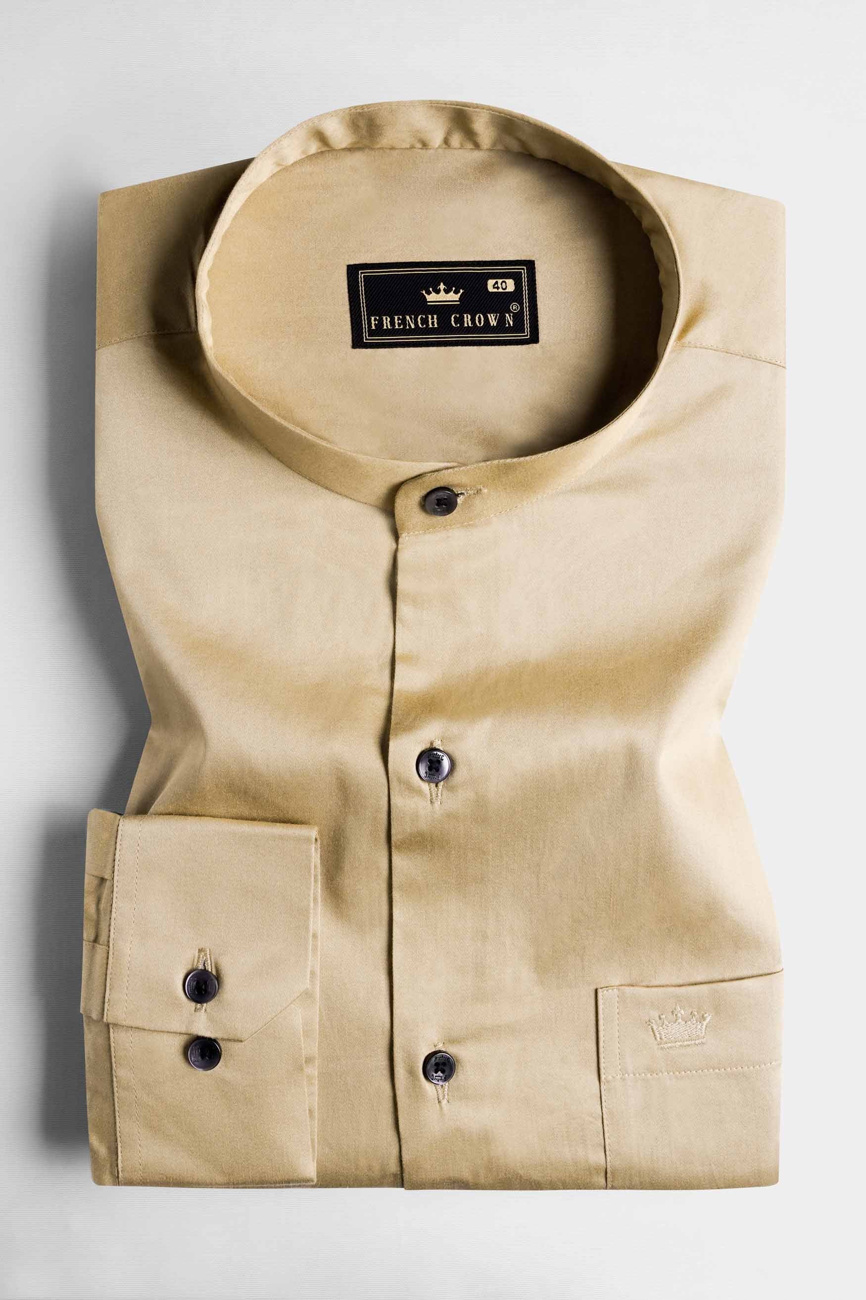 Akaroa Brown Subtle Sheen Super Soft Premium Cotton Mandarin Shirt