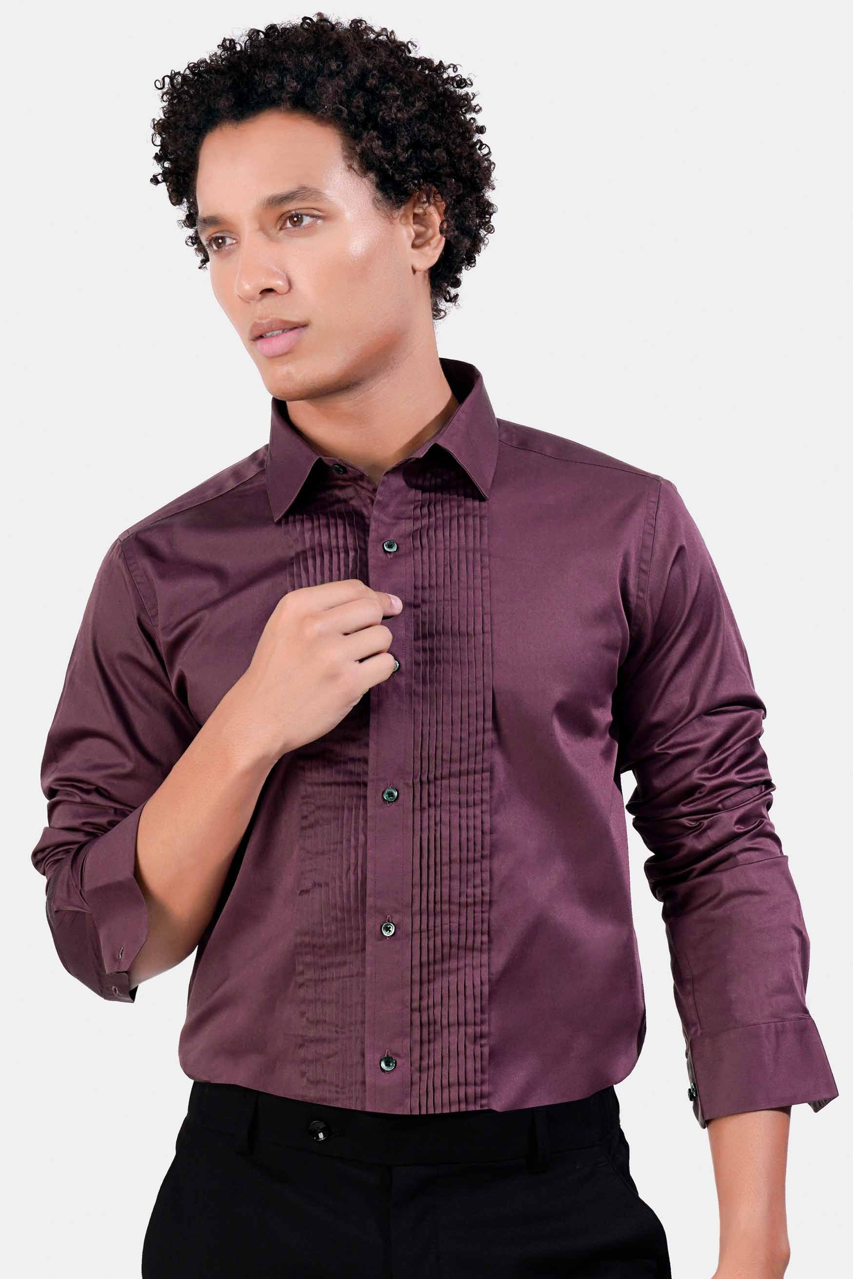 Matterhorn Maroon Subtle Sheen Super Soft Premium Cotton Tuxedo Shirt