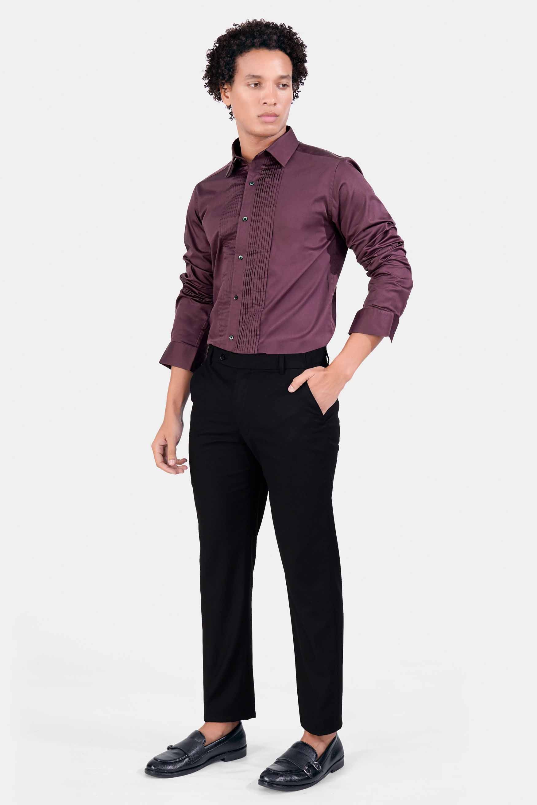 Matterhorn Maroon Subtle Sheen Super Soft Premium Cotton Tuxedo Shirt