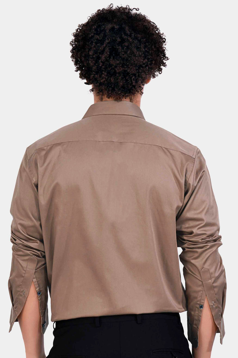 Men's Solid Brushed Cotton Shirt in Taupe - Thursday