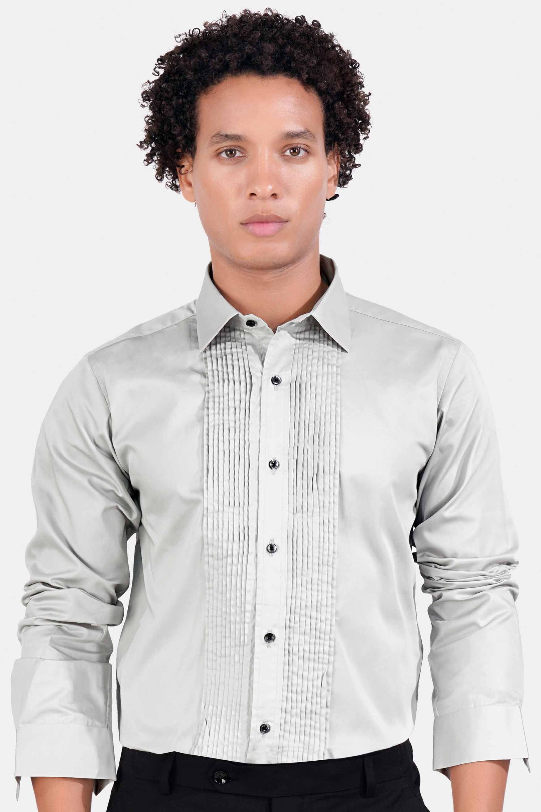 Gainsboro Gray Subtle Sheen Super Soft Premium Cotton Tuxedo Shirt