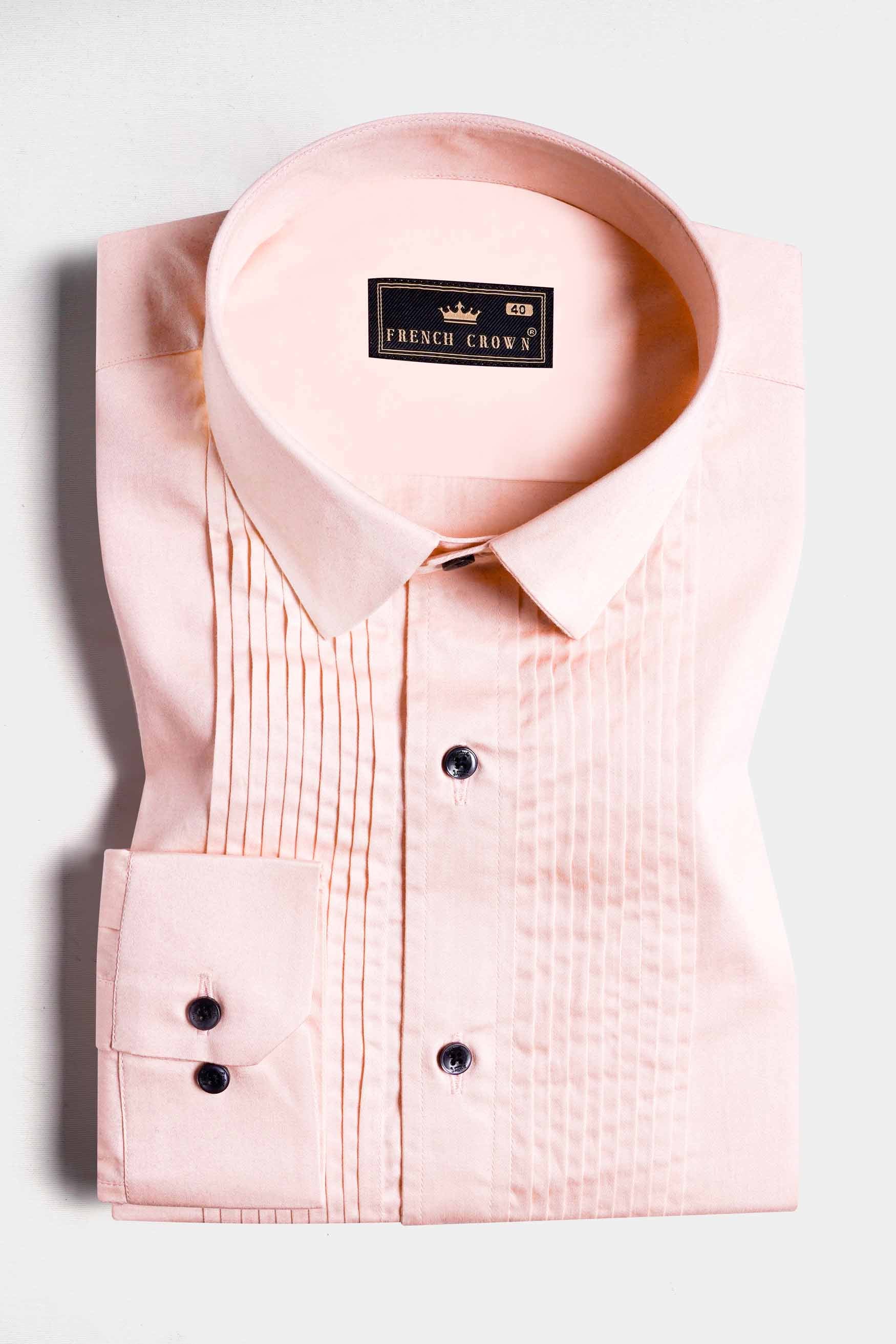 Crepe Peach Subtle Sheen Super Soft Premium Cotton Tuxedo Shirt