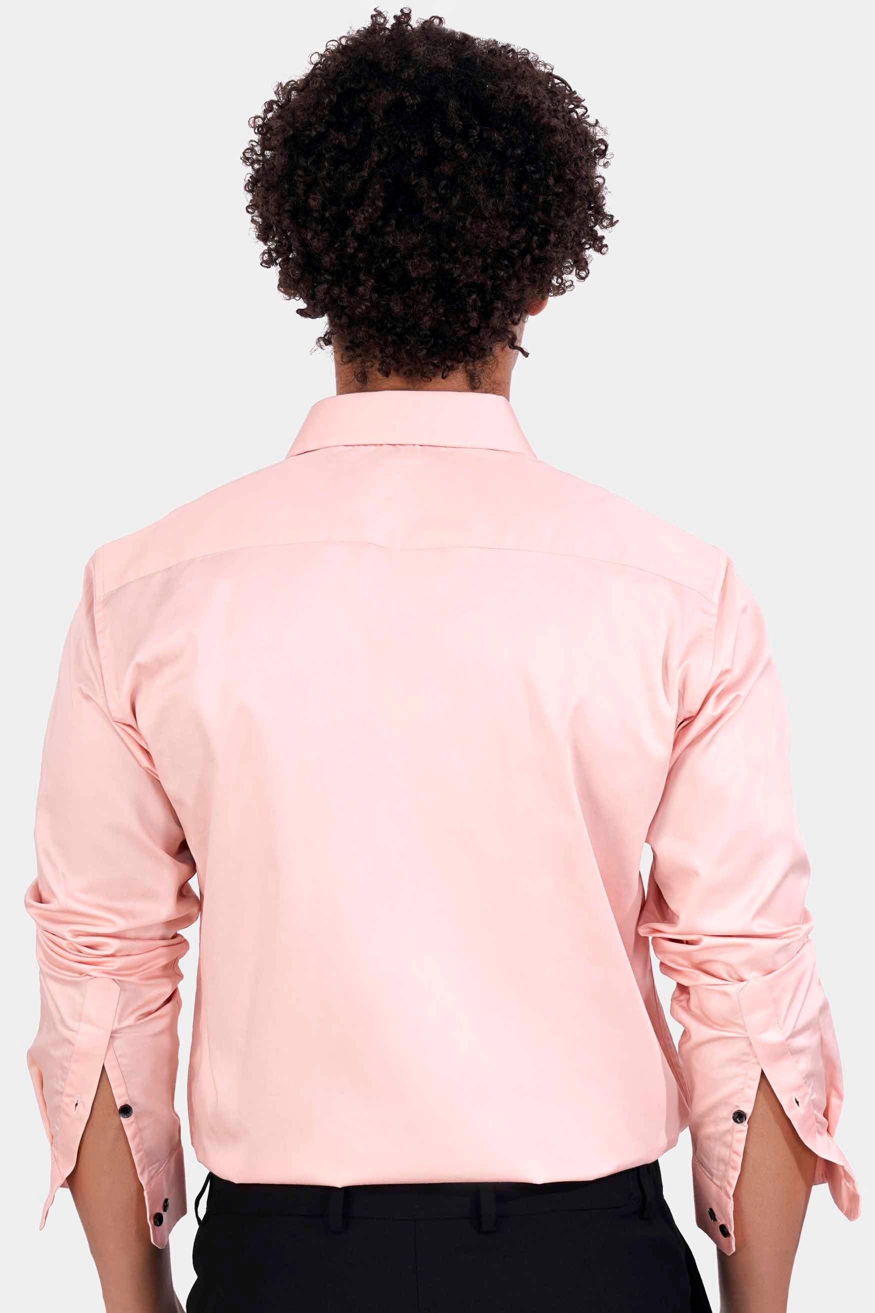 Crepe Peach Subtle Sheen Super Soft Premium Cotton Tuxedo Shirt