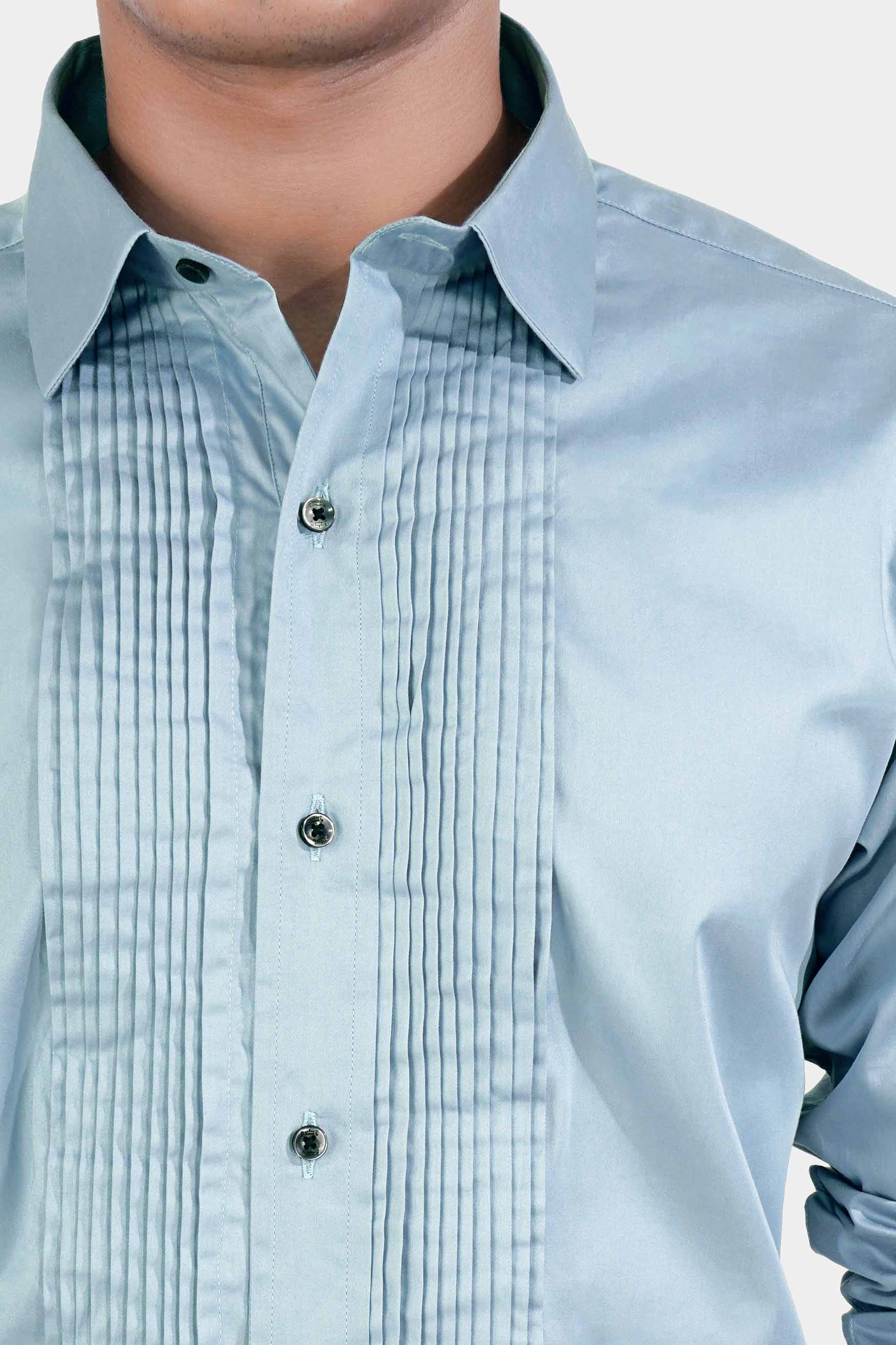 Casper Blue Subtle Sheen Super Soft Premium Cotton Tuxedo Shirt