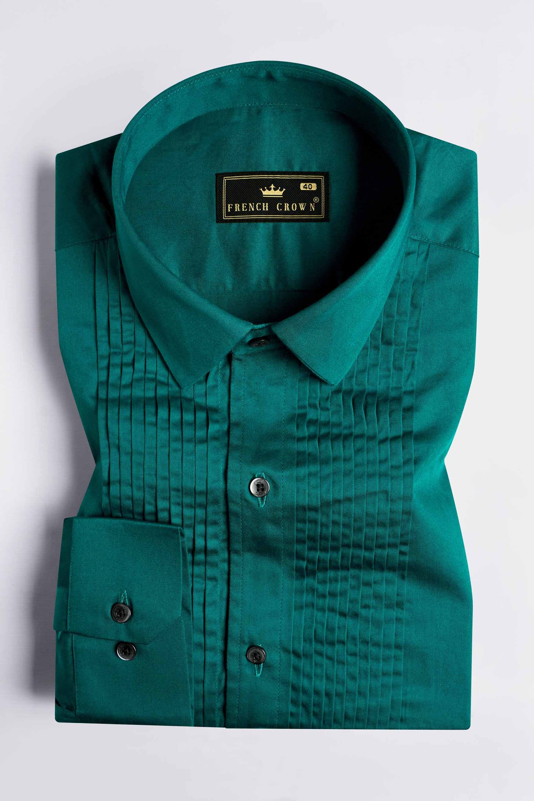 Teal Green Subtle Sheen Super Soft Premium Cotton Tuxedo Shirt