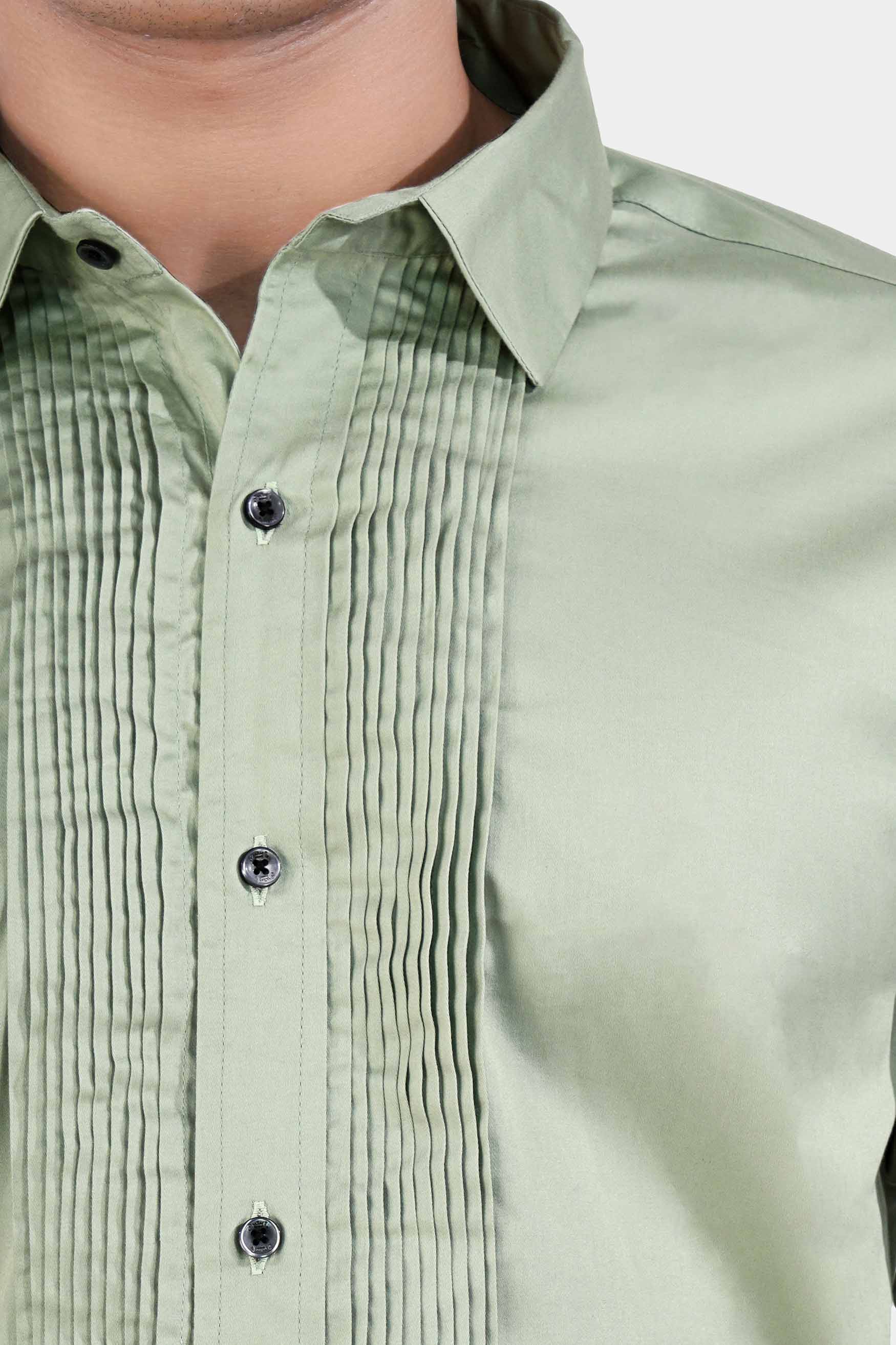 Laurel Green Subtle Sheen Super Soft Premium Cotton Tuxedo Shirt