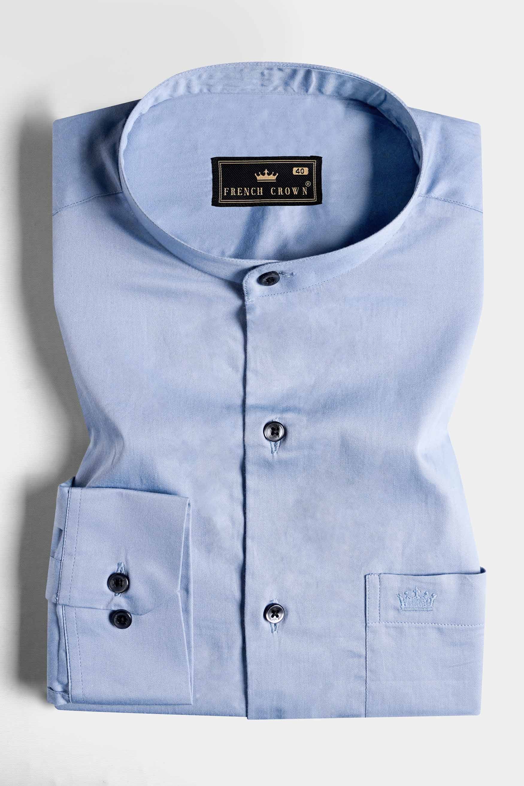 Periwinkle Blue Subtle Sheen Super Soft Premium Cotton Mandarin Shirt