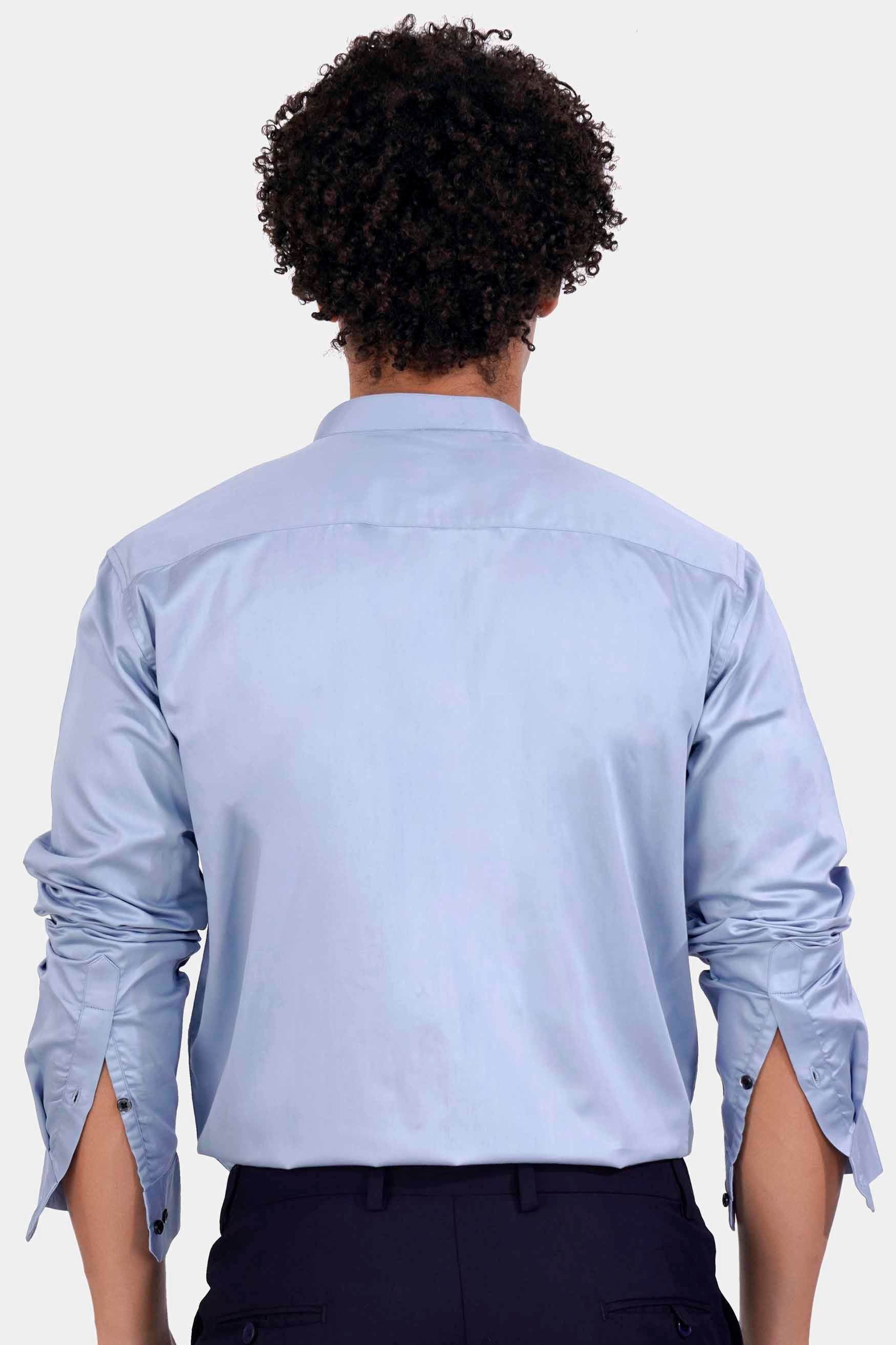 Periwinkle Blue Subtle Sheen Super Soft Premium Cotton Mandarin Shirt
