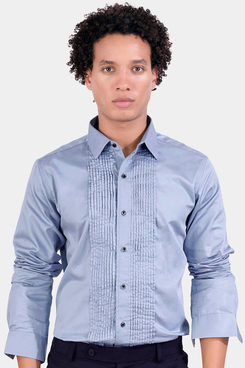 PERIWINKLE BLUE SUBTLE SHEEN SUPER SOFT PREMIUM COTTON TUXEDO SHIRT