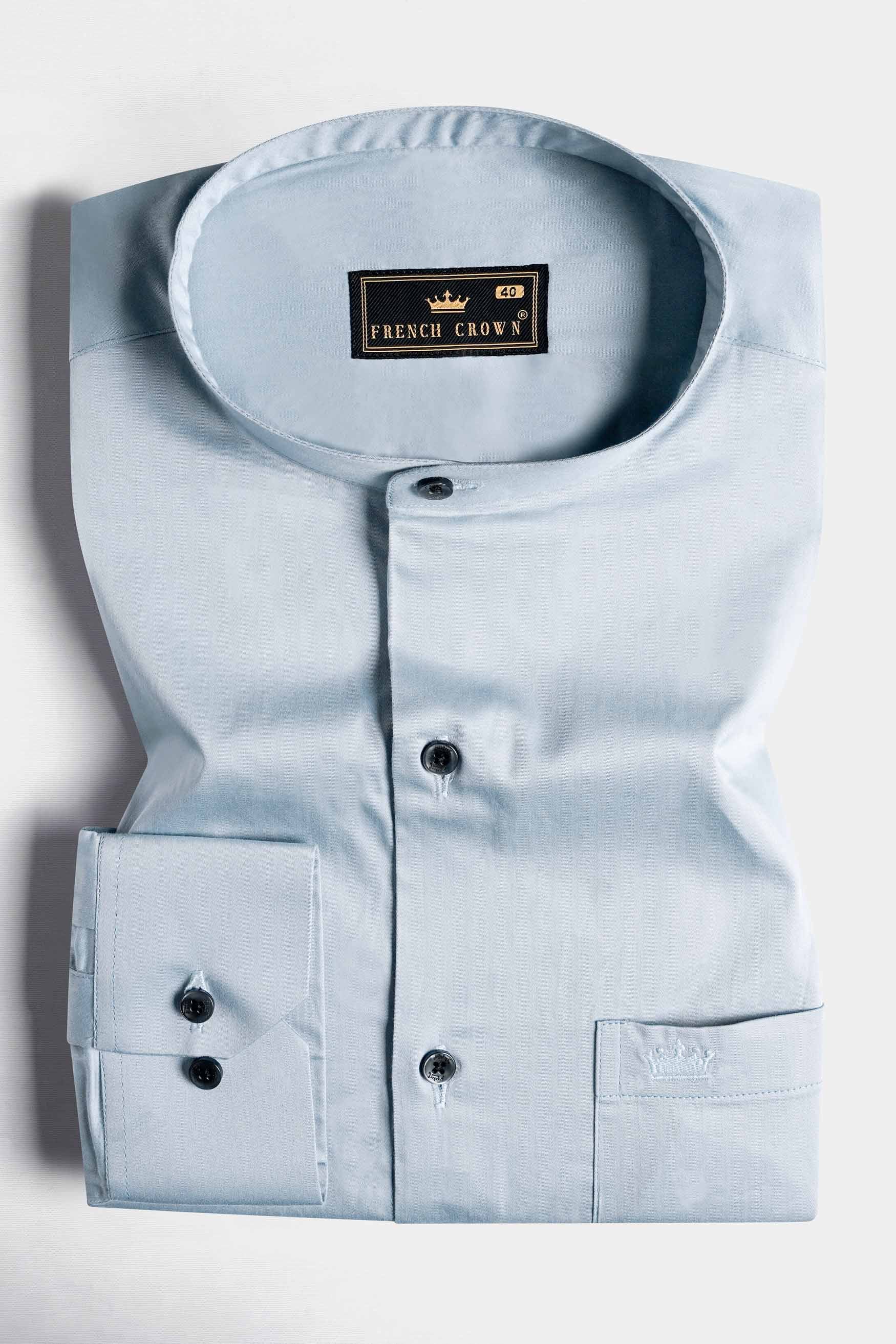 Ghost Blue Subtle Sheen Super Soft Premium Cotton Mandarin Shirt