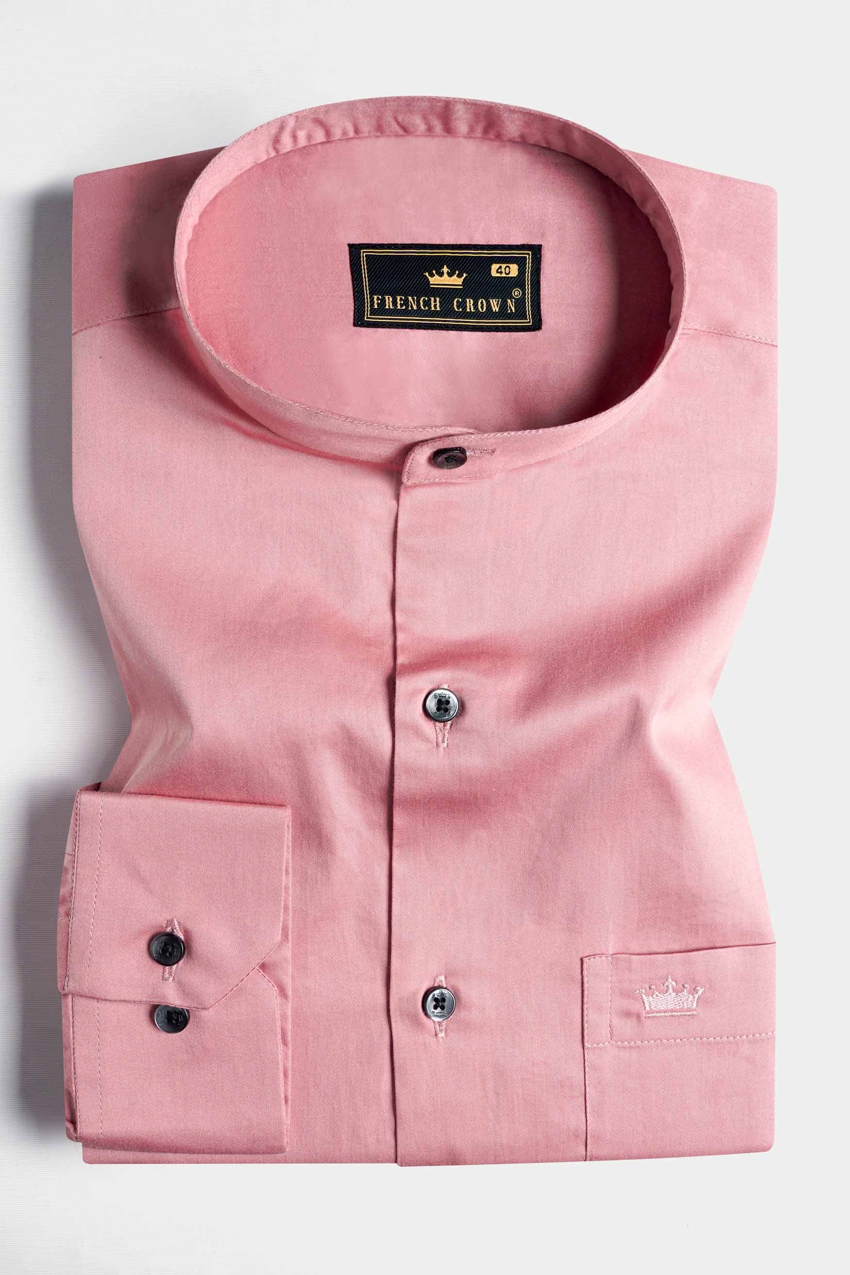 Shilo Pink Subtle Sheen Super Soft Premium Cotton Mandarin Shirt