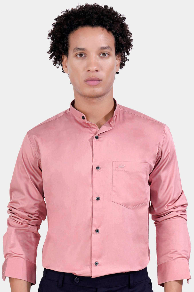 SHILO PINK SUBTLE SHEEN SUPER SOFT PREMIUM COTTON MANDARIN SHIRT