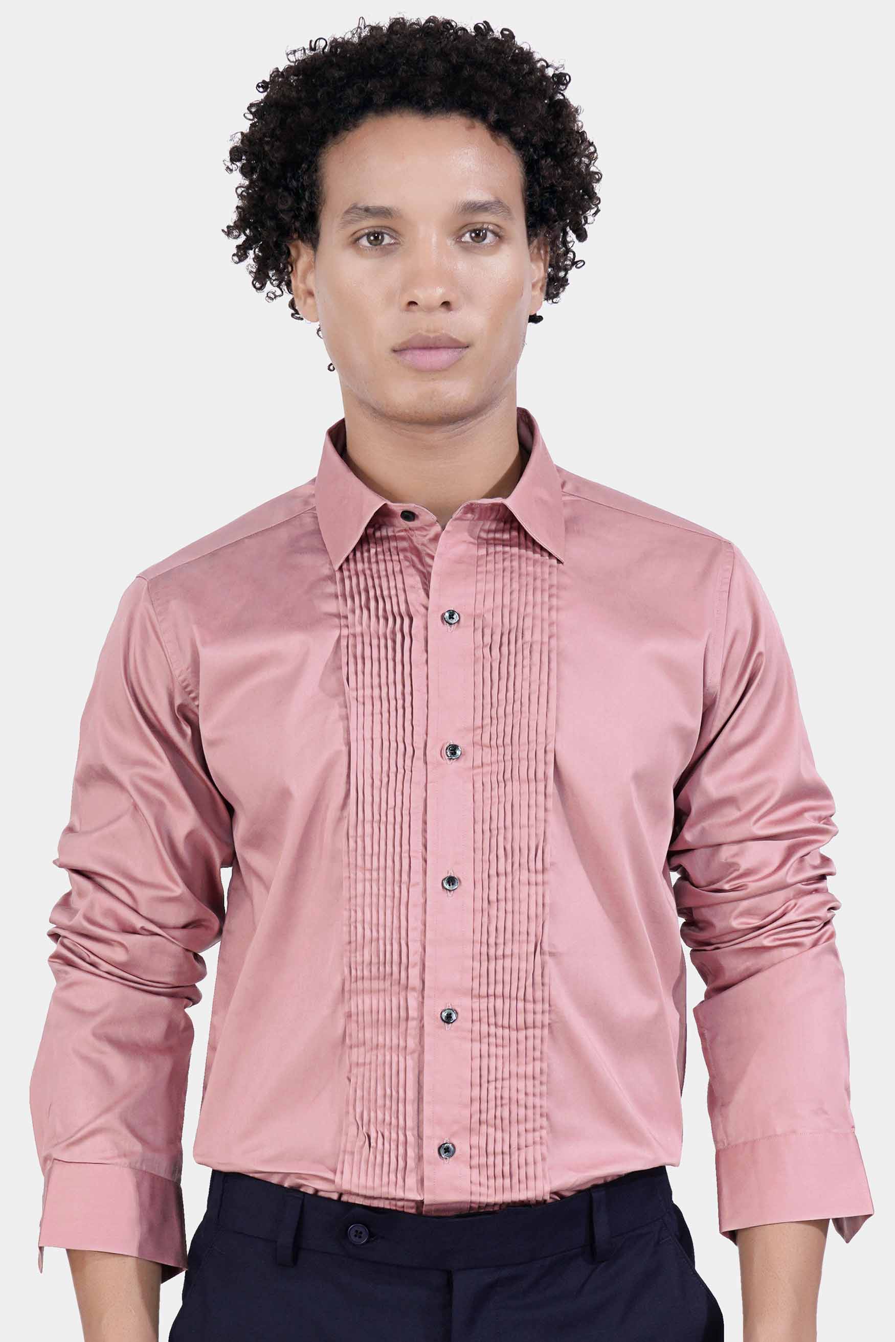 Shilo Pink Subtle Sheen Super Soft Premium Cotton Tuxedo Shirt