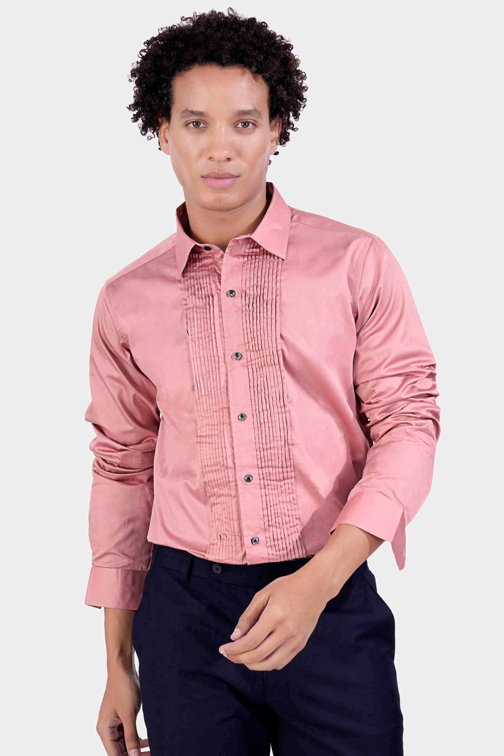 Shilo Pink Subtle Sheen Super Soft Premium Cotton Tuxedo Shirt