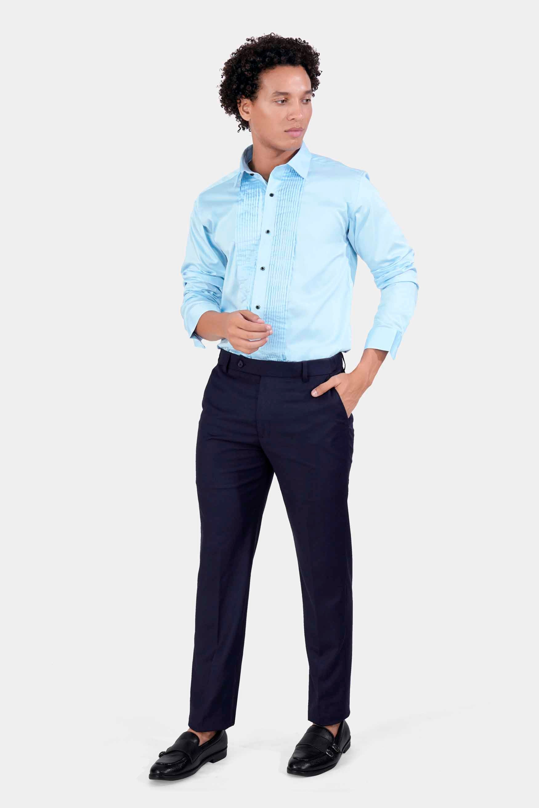 Onahau Blue Subtle Sheen Super Soft Premium Cotton Tuxedo Shirt