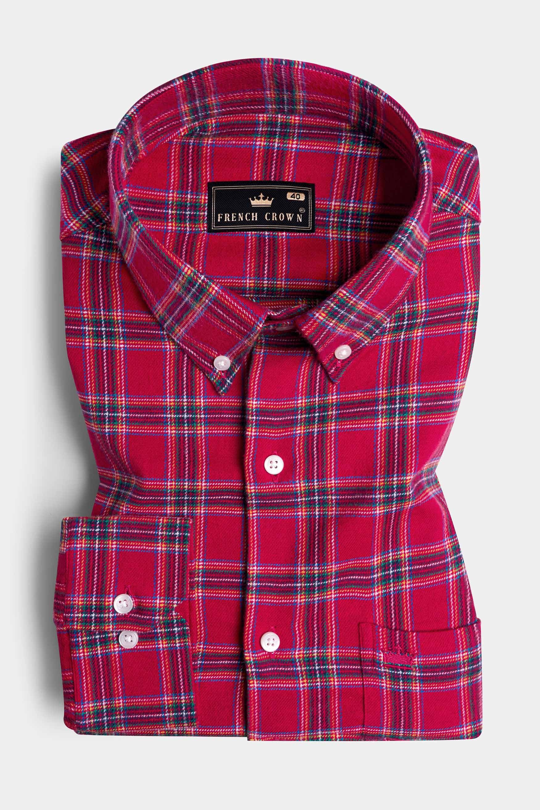 Shiraz Red with Mariner Blue Plaid Flannel Button Down Shirt