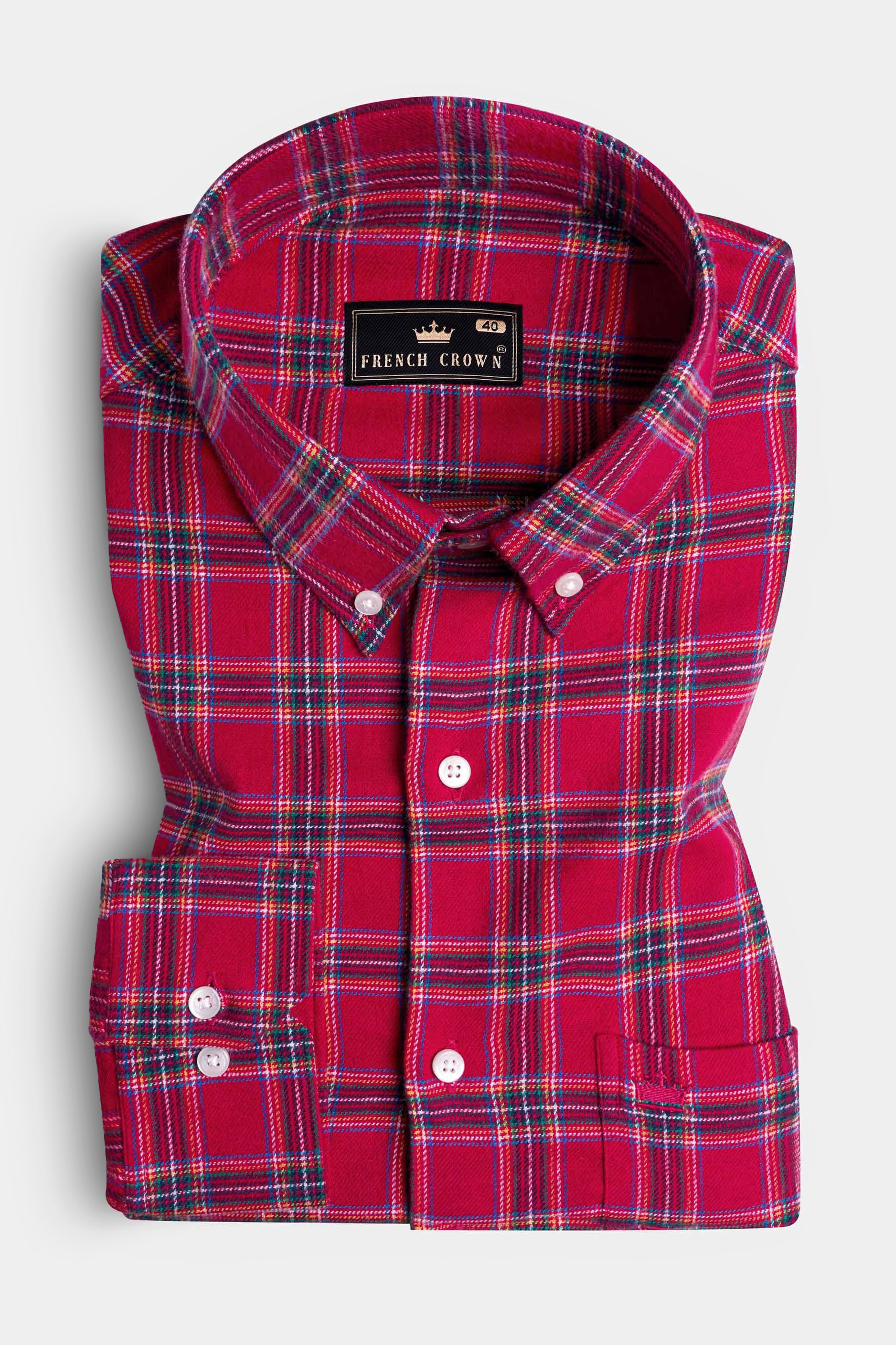 Shiraz Red with Mariner Blue Plaid Flannel Button Down Shirt