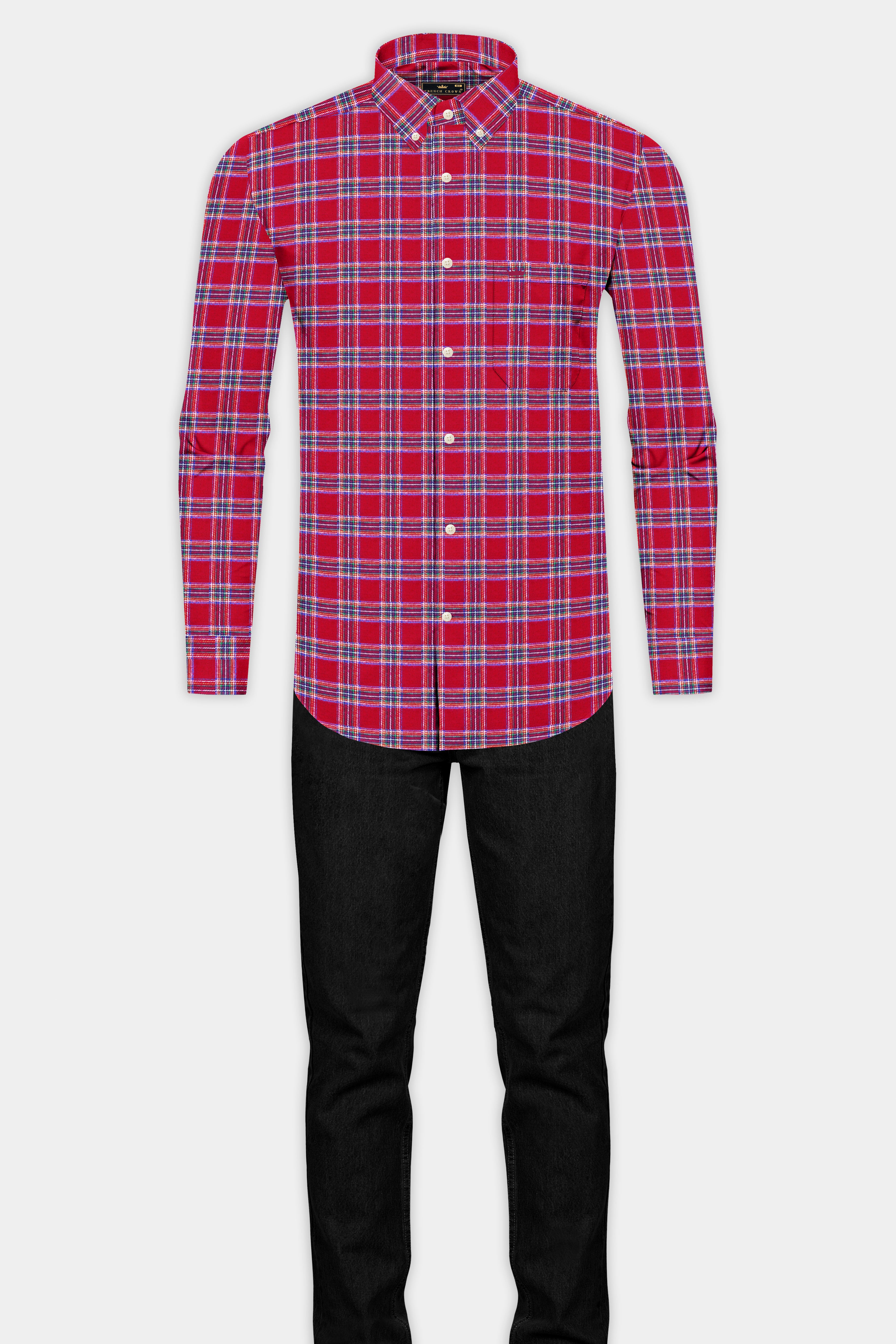 Shiraz Red with Mariner Blue Plaid Flannel Button Down Shirt