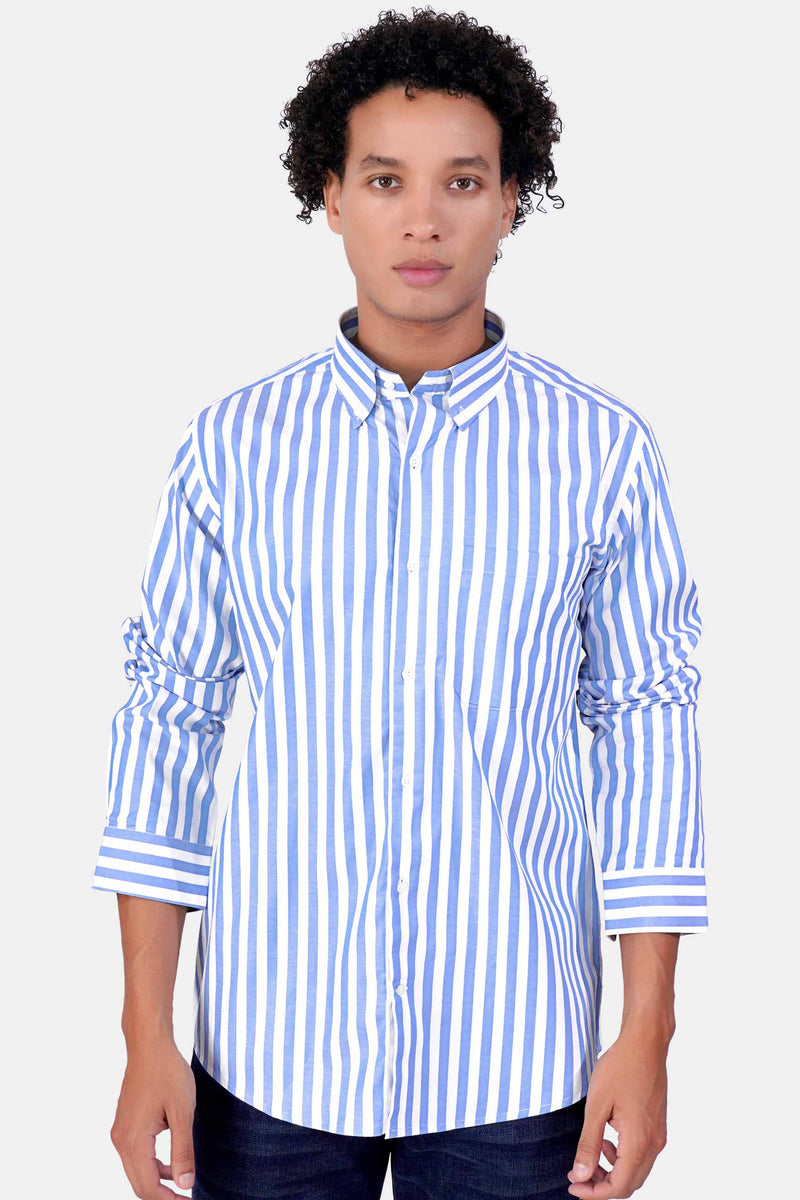 Premium Cotton Shirt - White/blue striped - Men