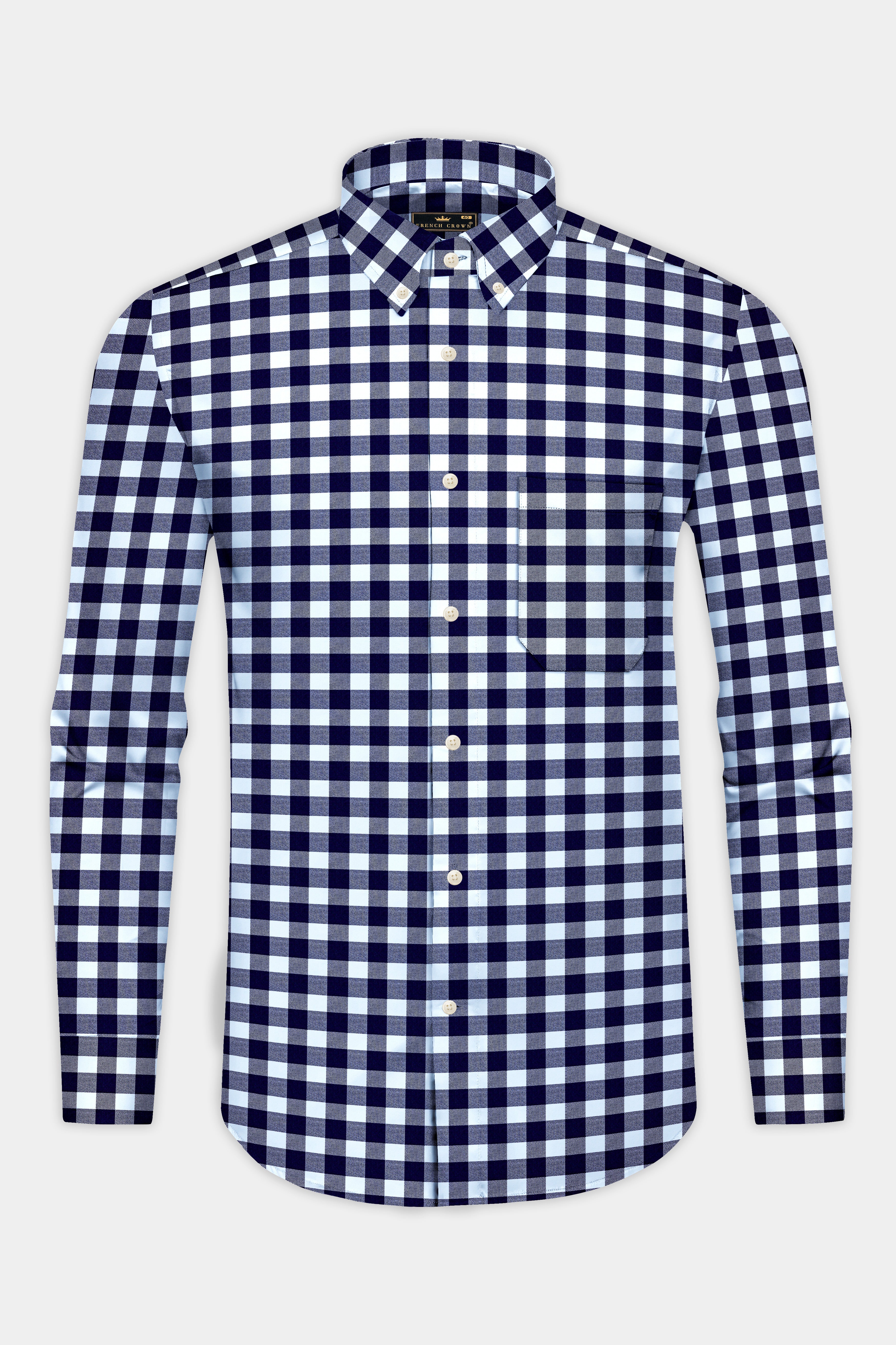 Cinder and Platinum Blue Gingham Checkered Flannel Button Down Shirt