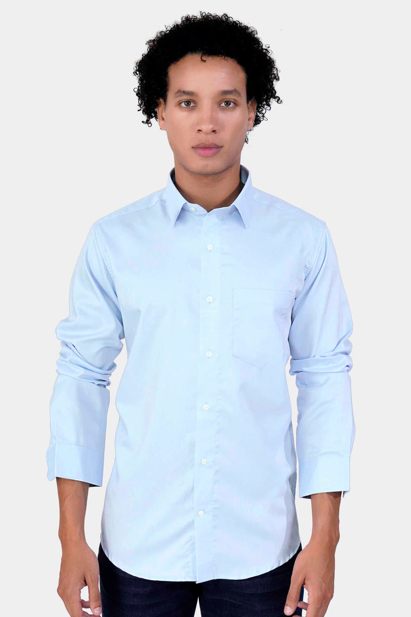 AQUA BLUE TWILL PREMIUM COTTON SHIRT