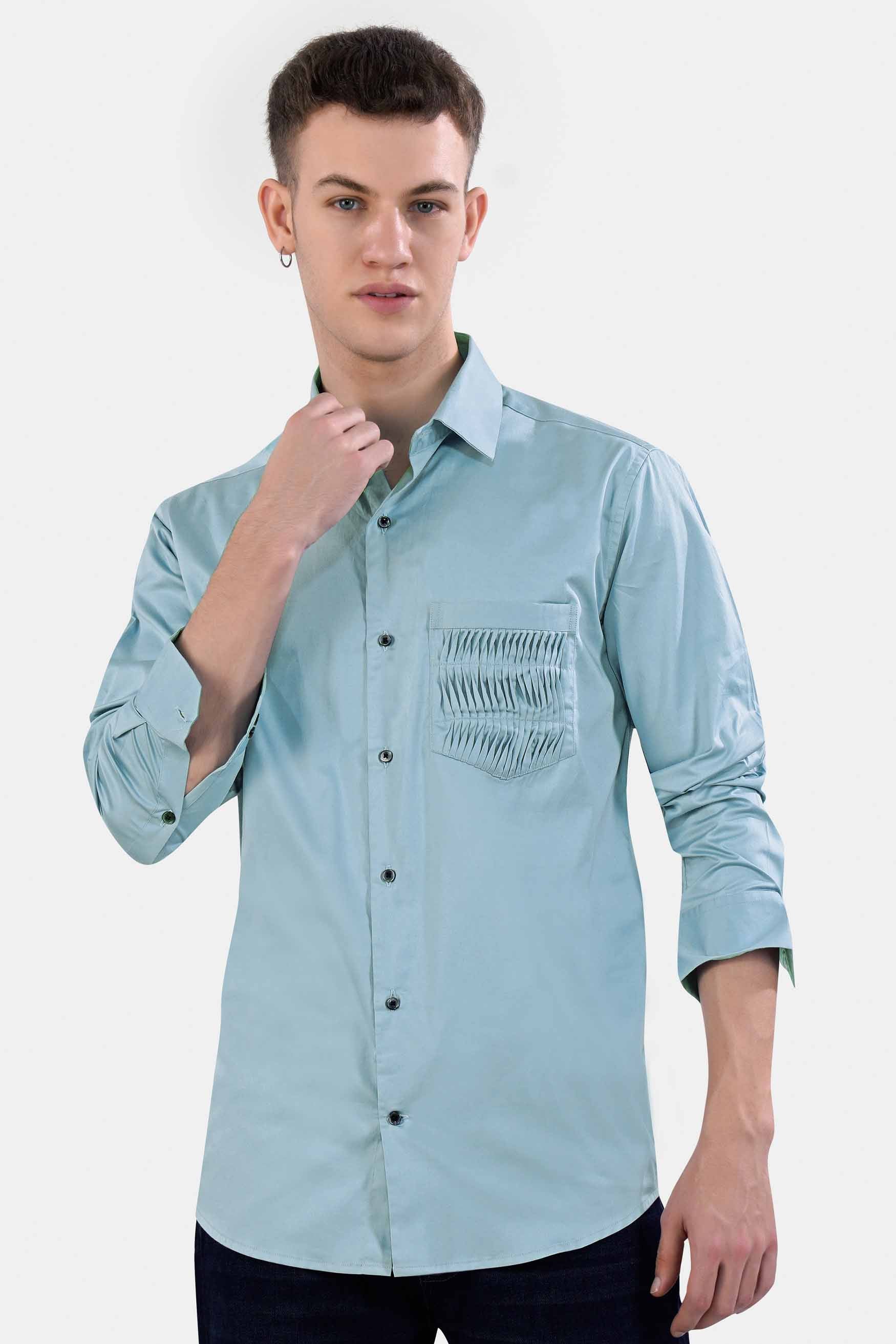 Frost Blue Super Soft Premium Cotton Designer Shirt with Pleated Pocket