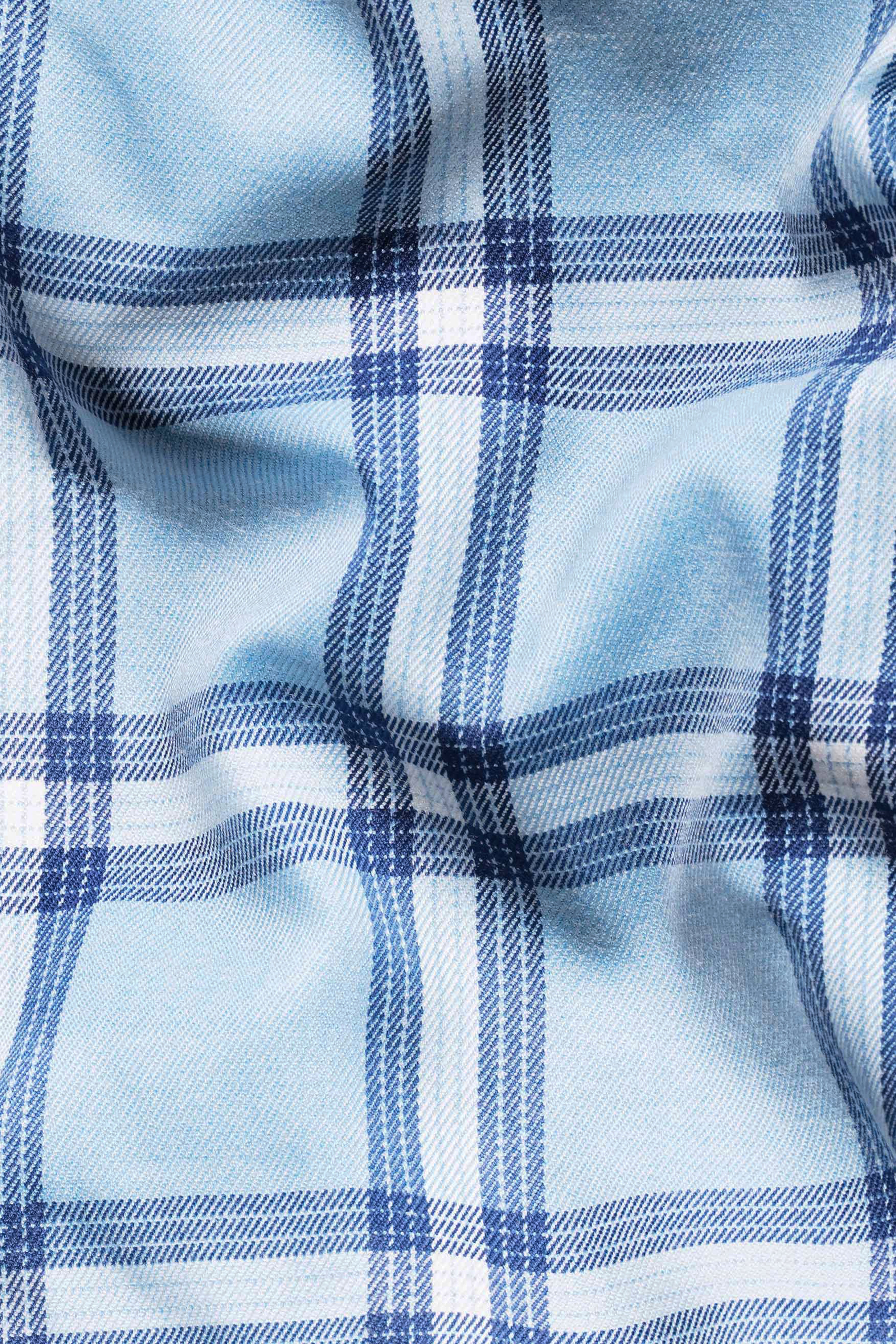 Carolina Blue Twill Plaid Premium Cotton Shirt