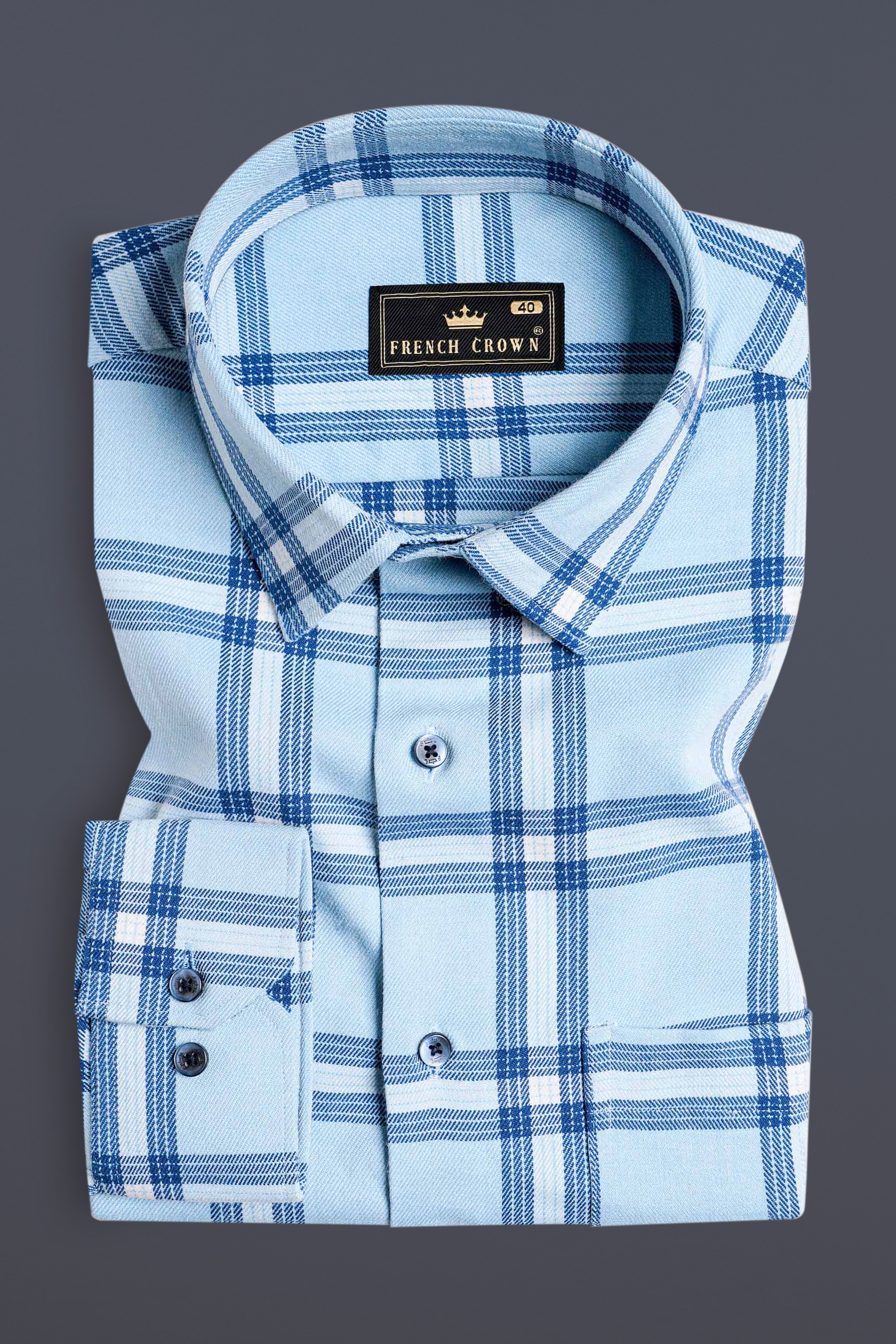 Carolina Blue Twill Plaid Premium Cotton Shirt