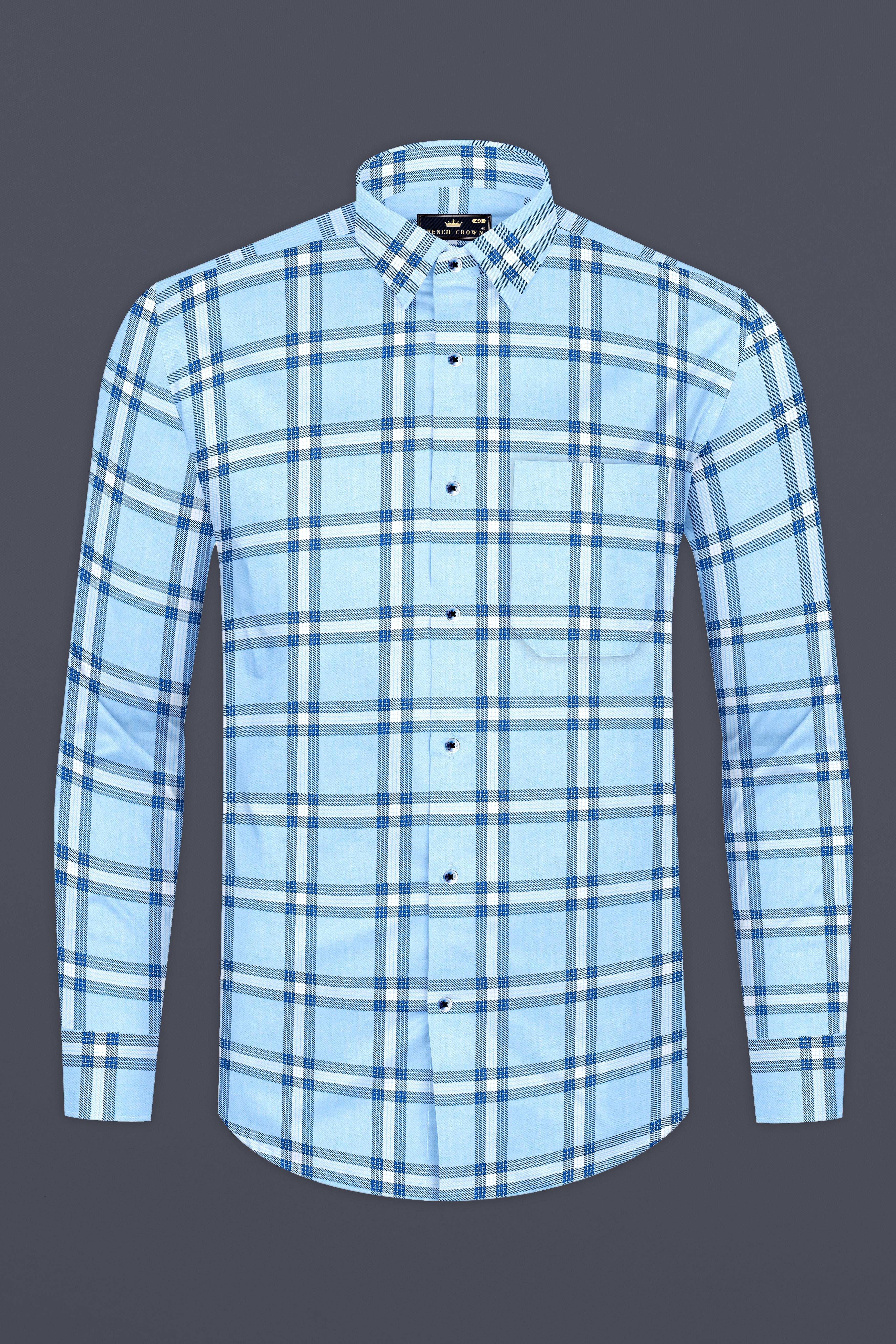 Carolina Blue Twill Plaid Premium Cotton Shirt