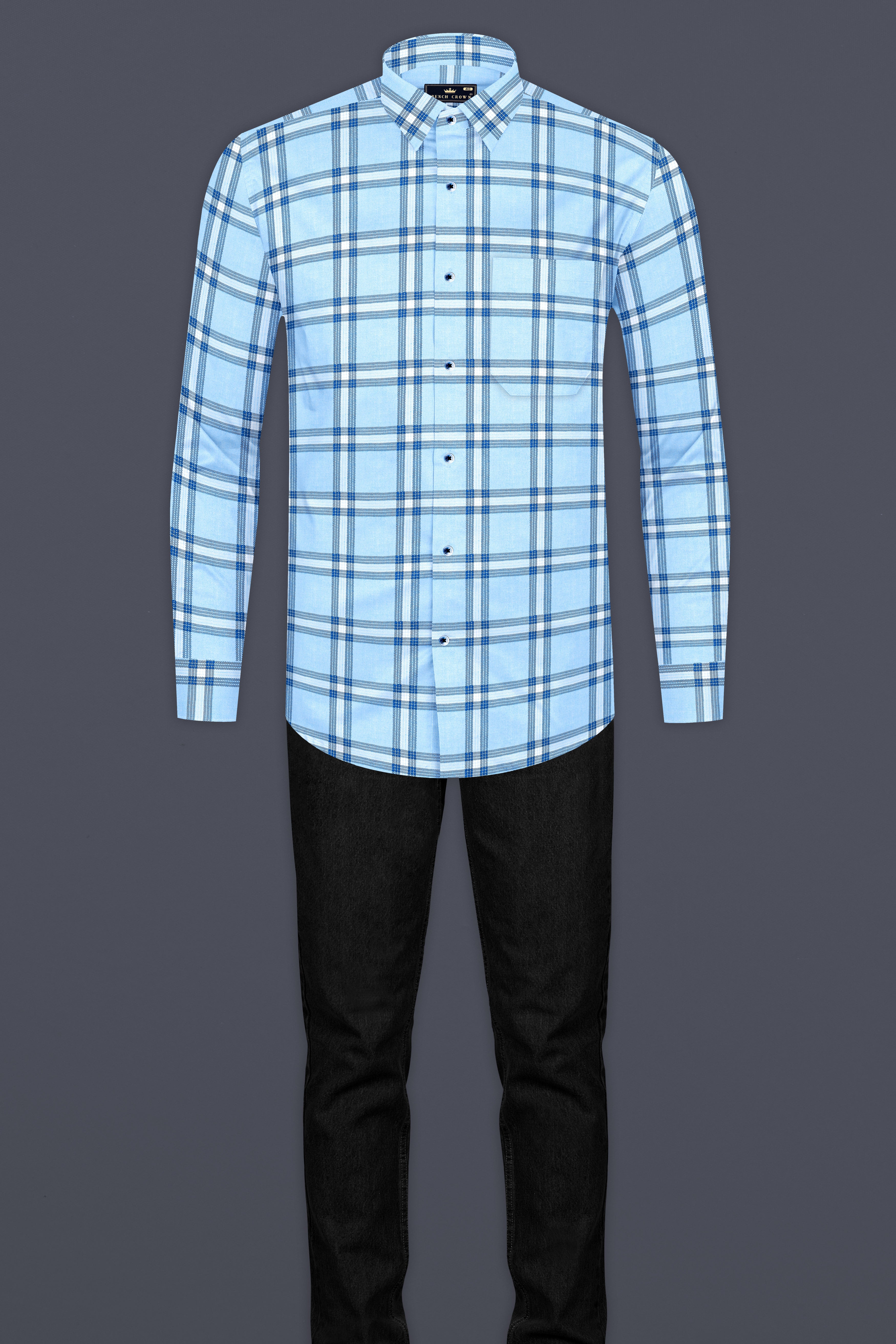 Carolina Blue Twill Plaid Premium Cotton Shirt