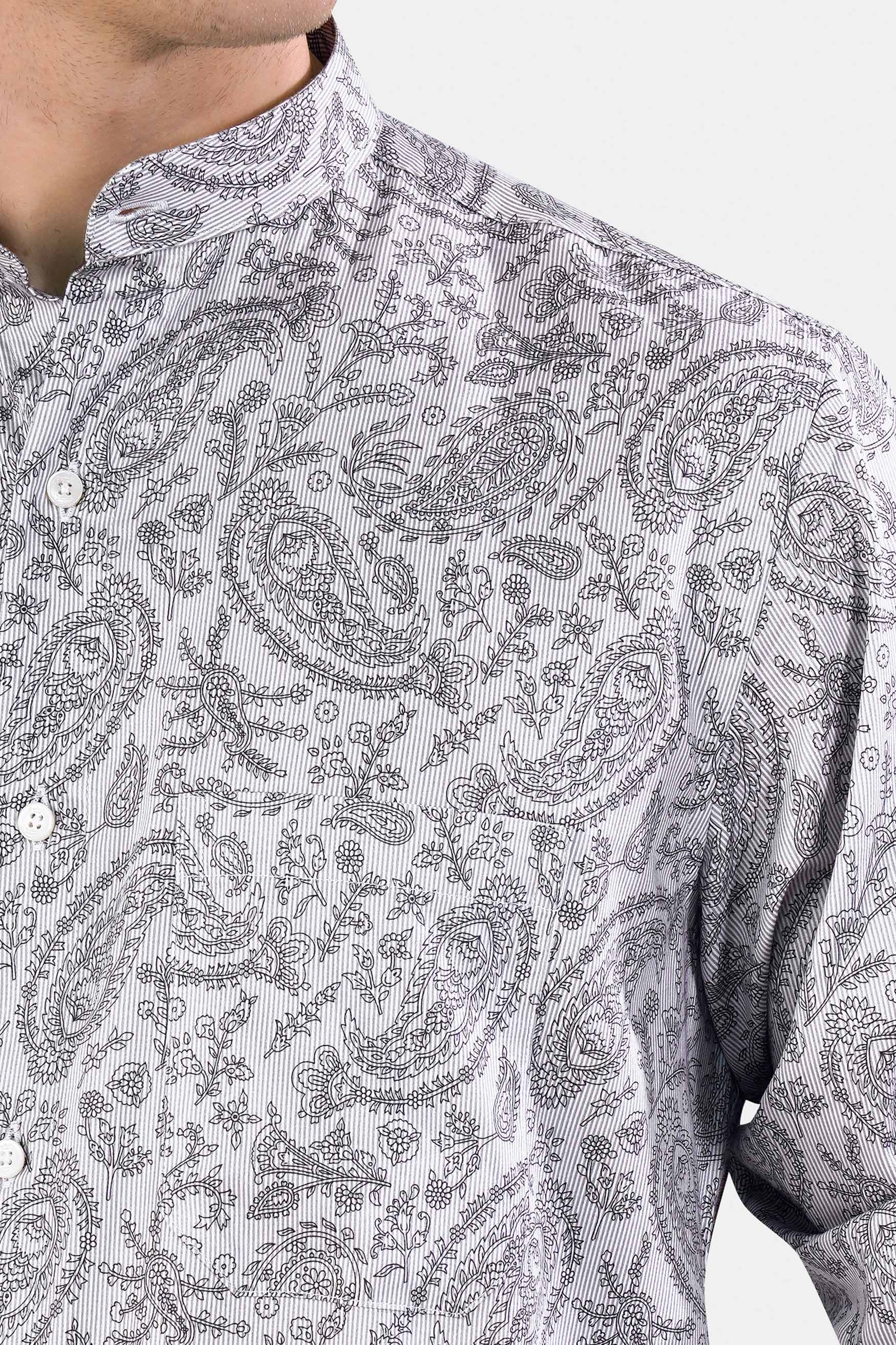 Nobel Gray and Black Paisley Printed Super Soft Premium Cotton Designer Shirt