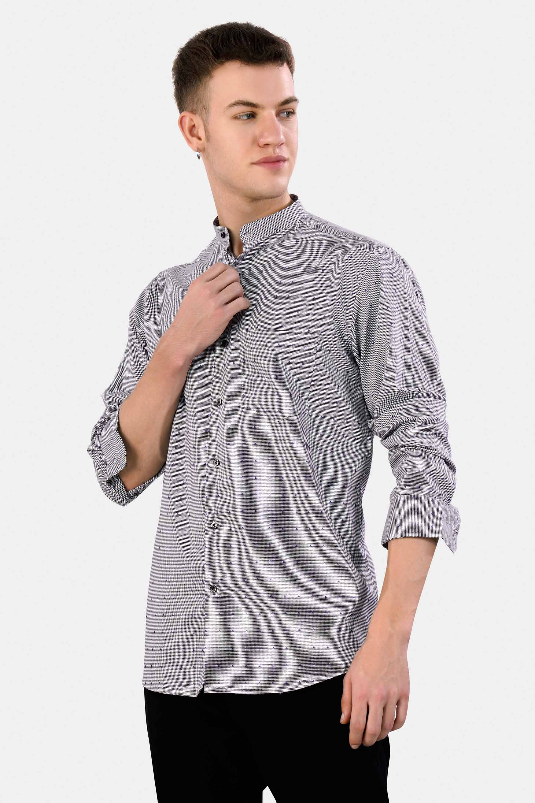 Concord Gray and Scampi Blue Houndstooth Textured Premium Giza Cotton Shirt