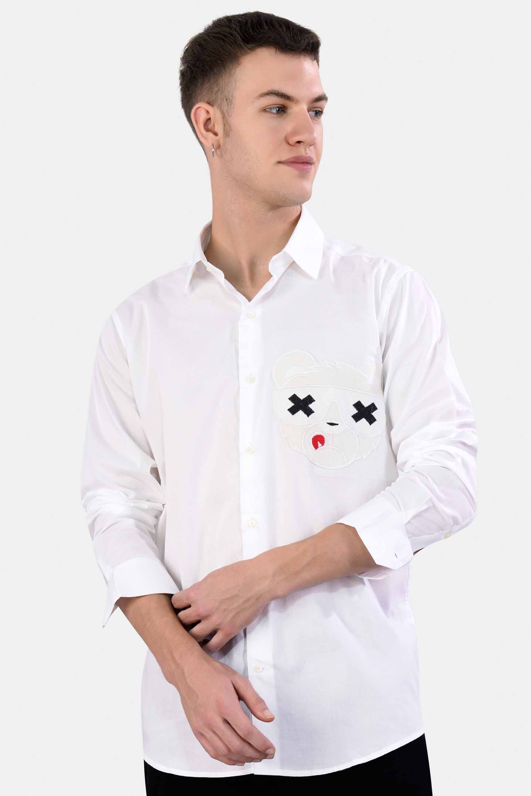 Bright White Funky Patchwork Super Soft Premium Cotton Designer Shirt